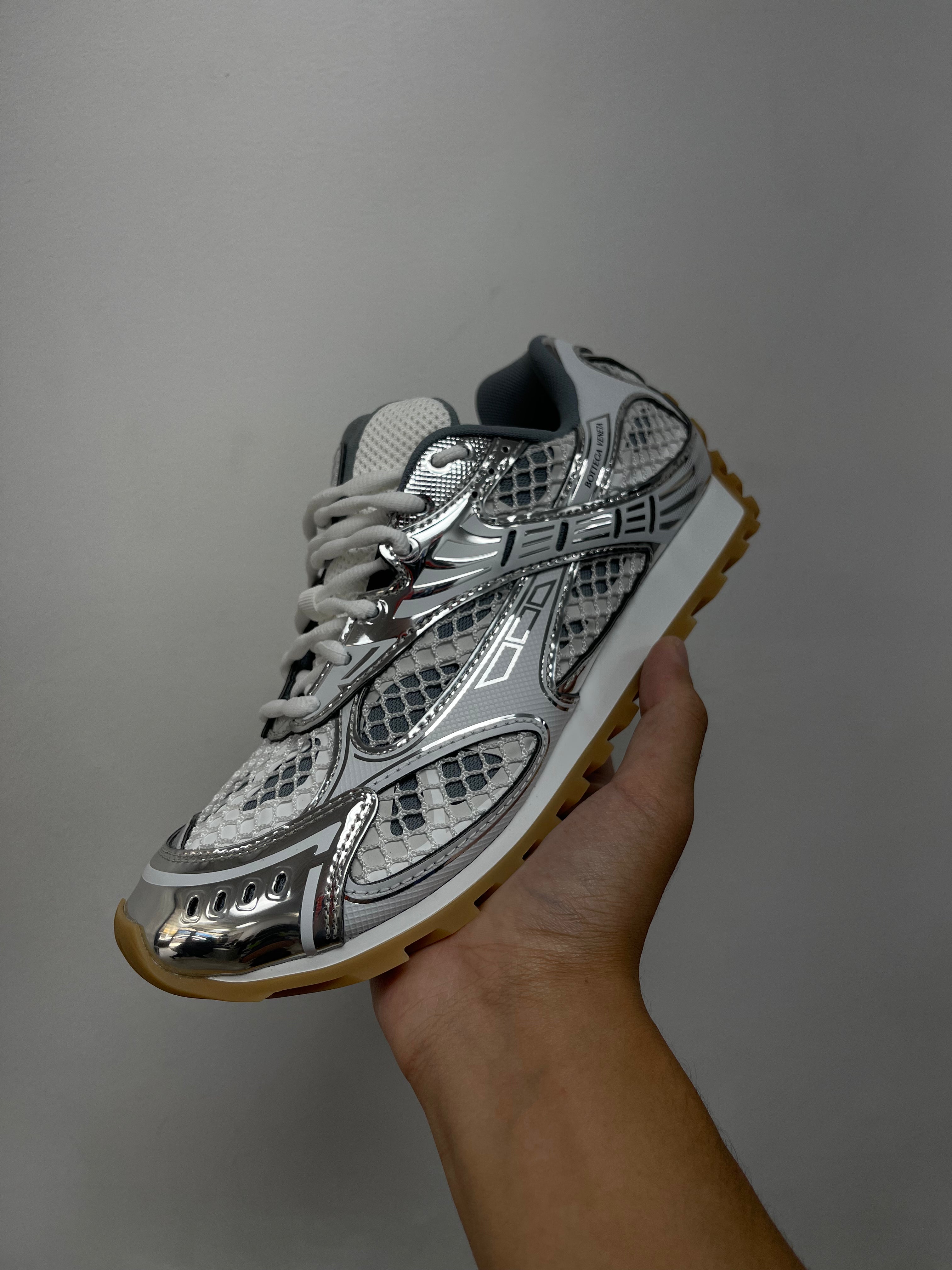 Bottega Veneta White Silver Orbit Sneakers