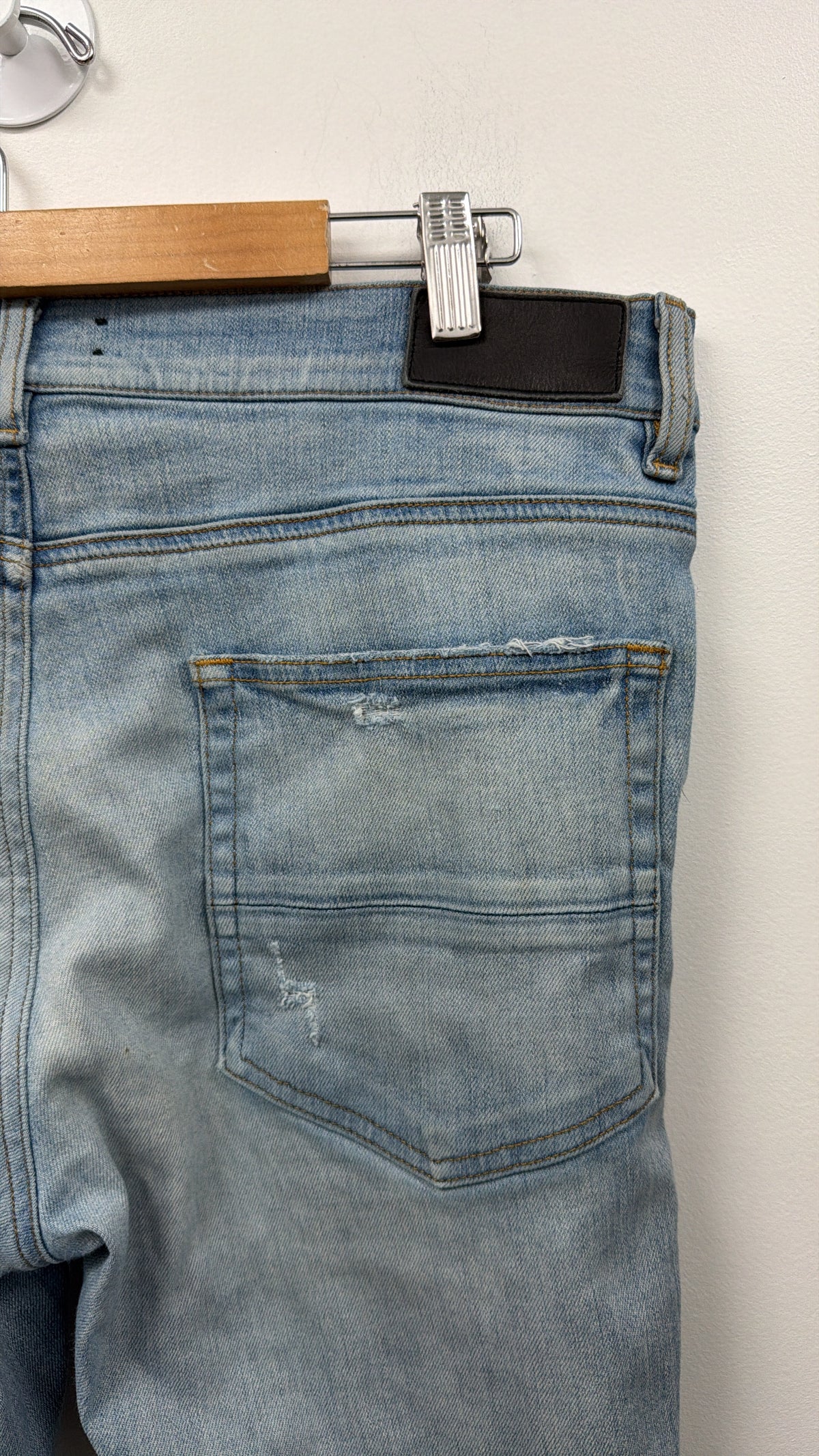 Amiri MX1 Light Wash White Leather Patch Jeans