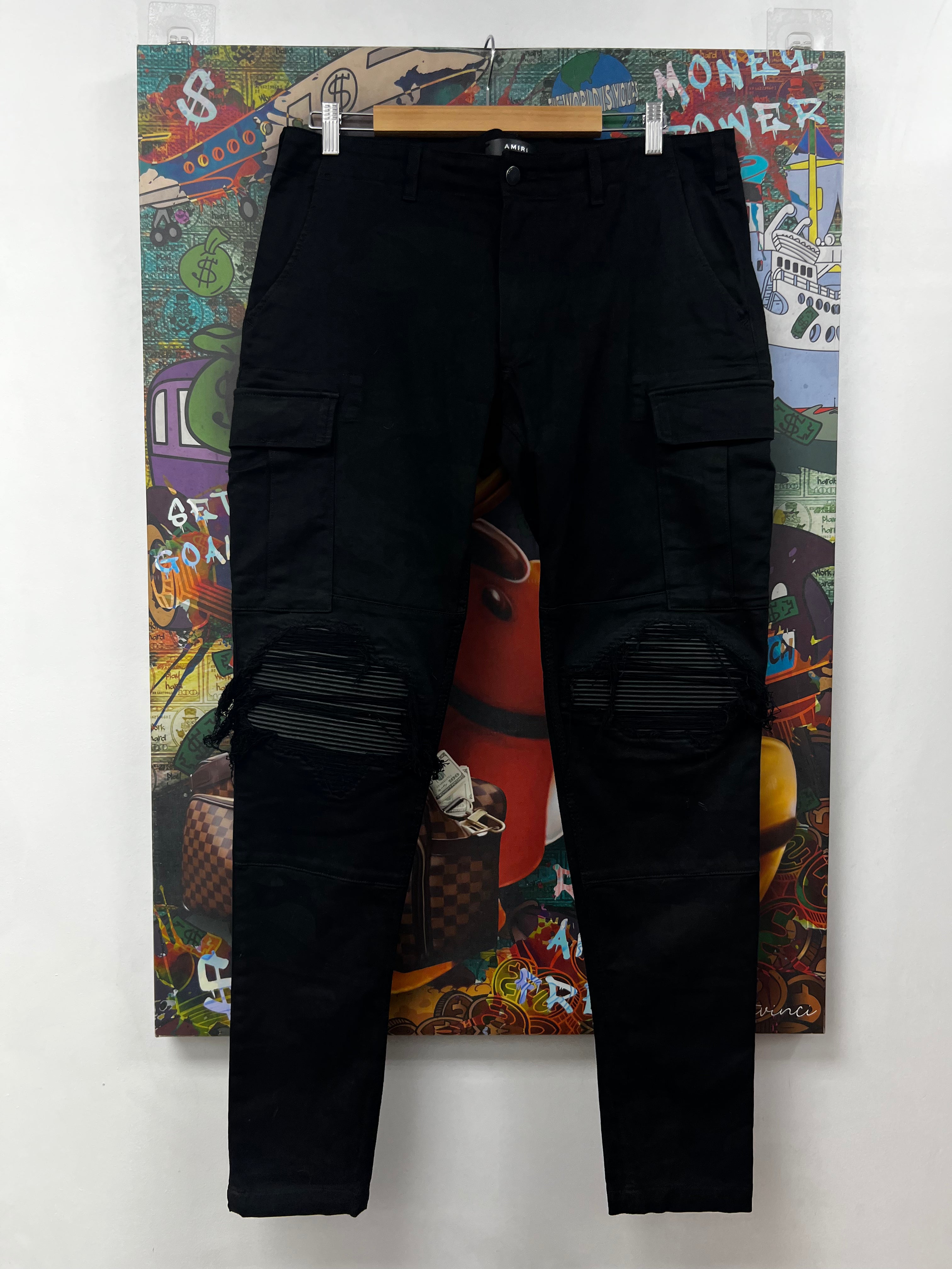 Amiri MX1 Black Cargo Leather Patch Jeans