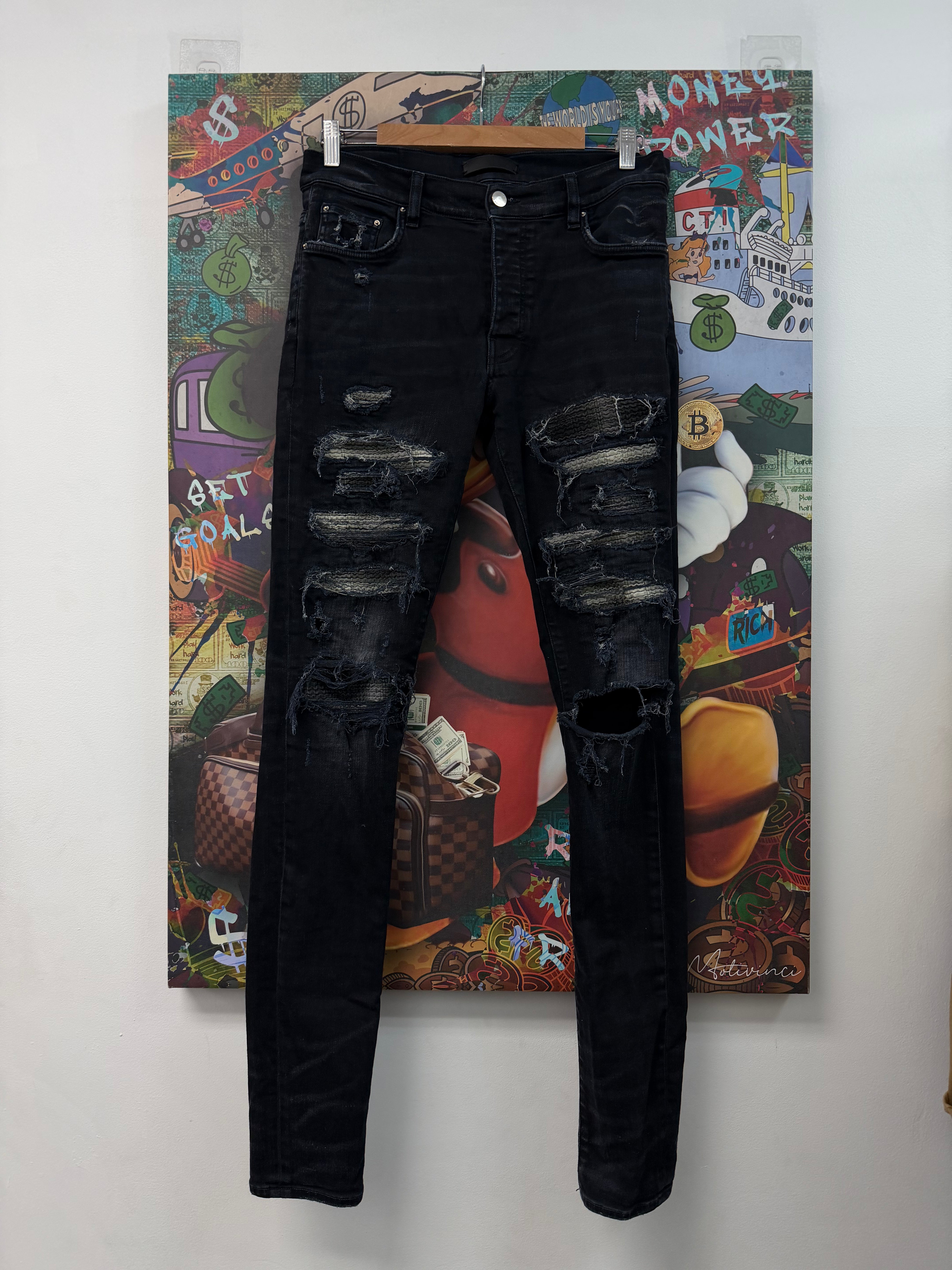 Amiri Black Green Plaid Jeans