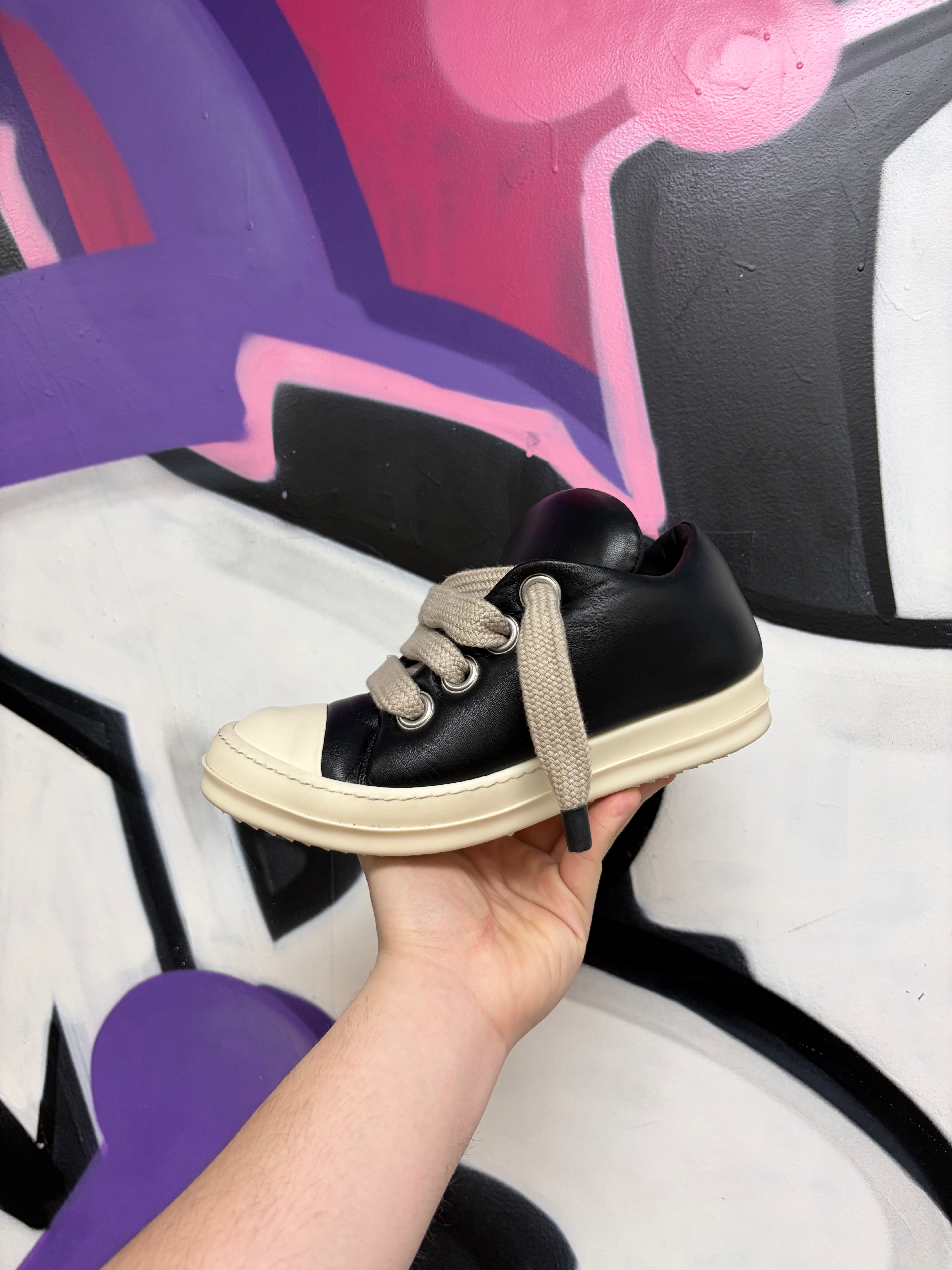 Rick Owens Black Leather Jumbo Low Sneakers