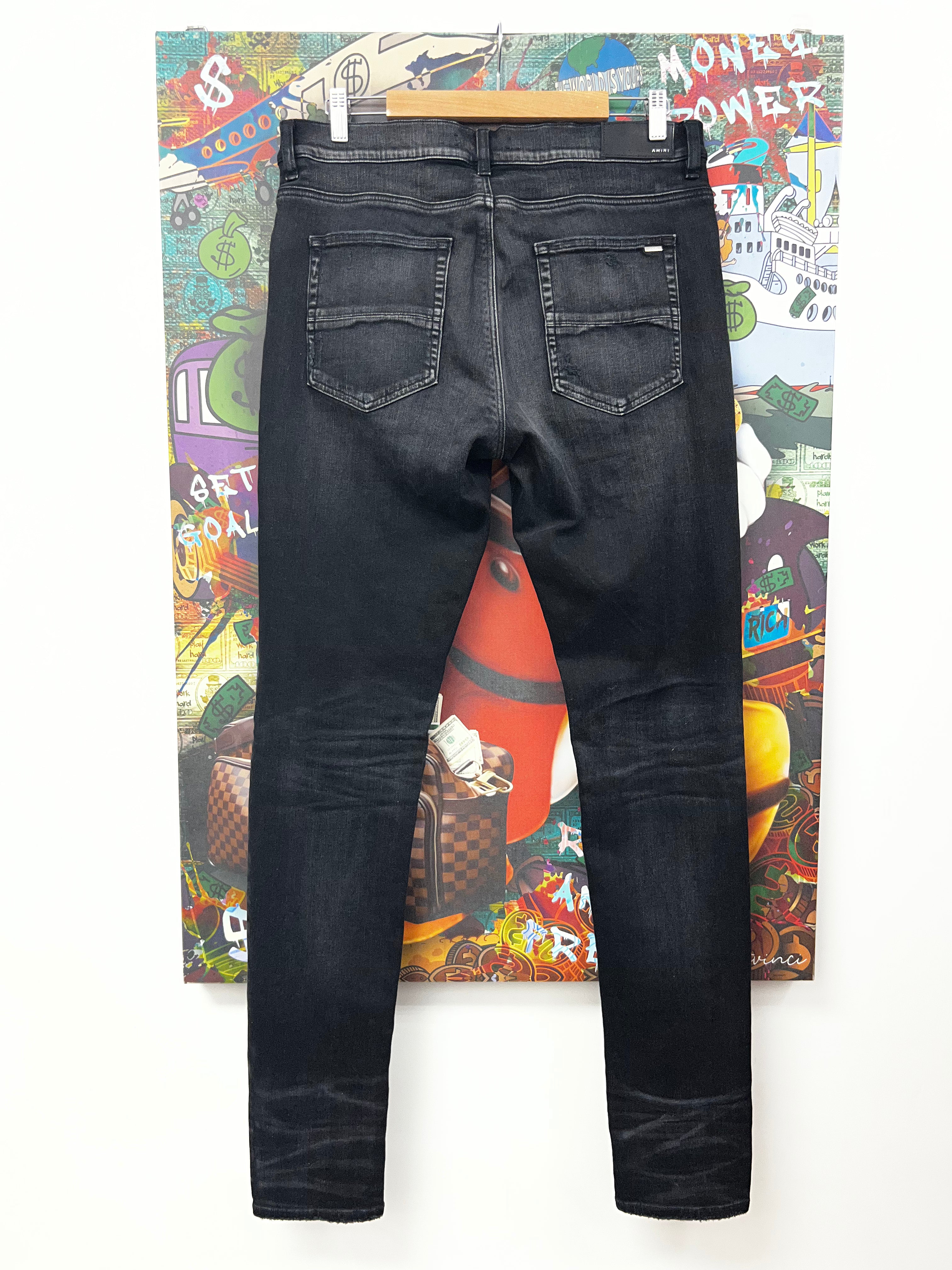 Amiri MX1 Black Camo Leather Patch Jeans