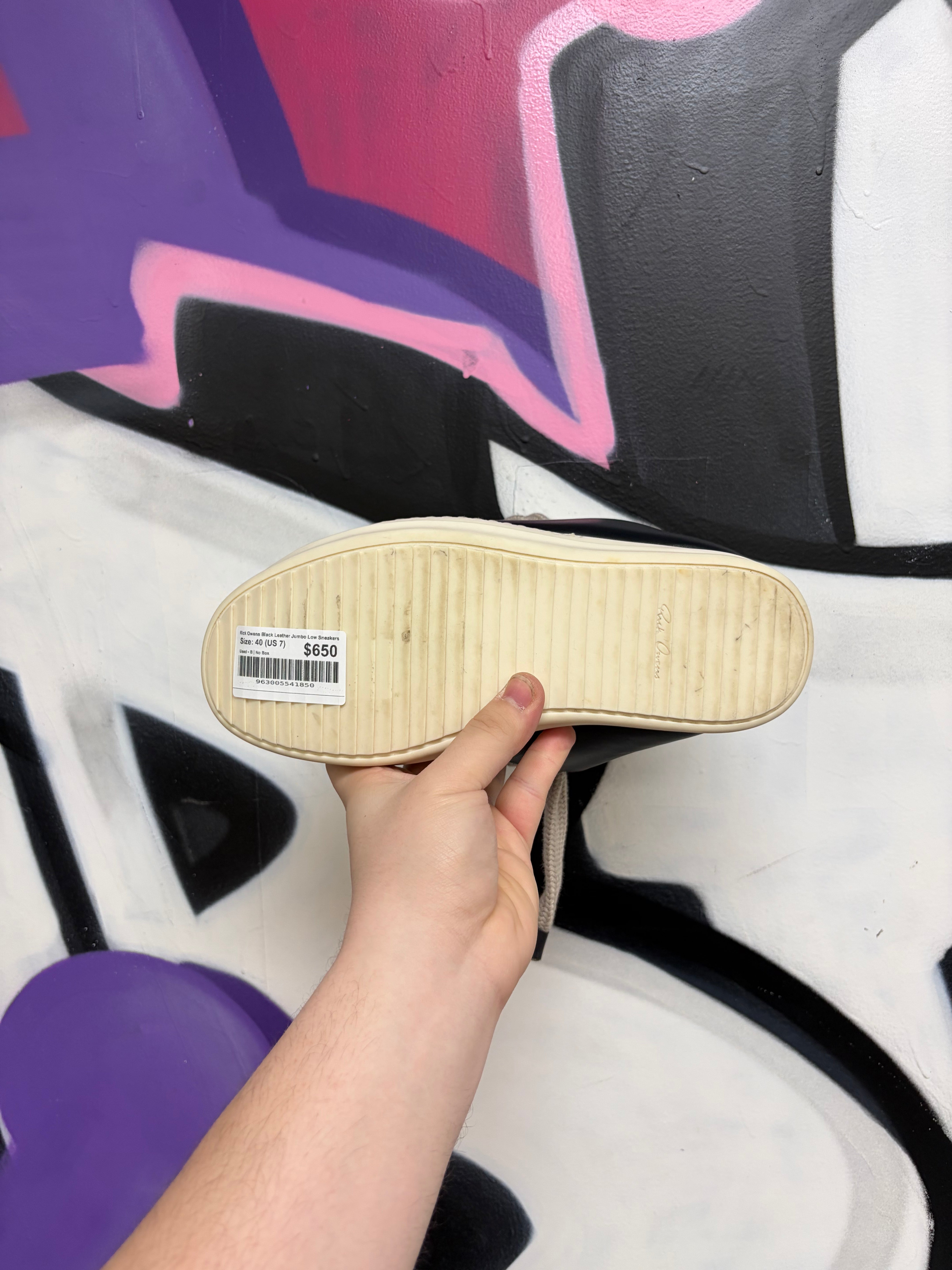 Rick Owens Black Leather Jumbo Low Sneakers