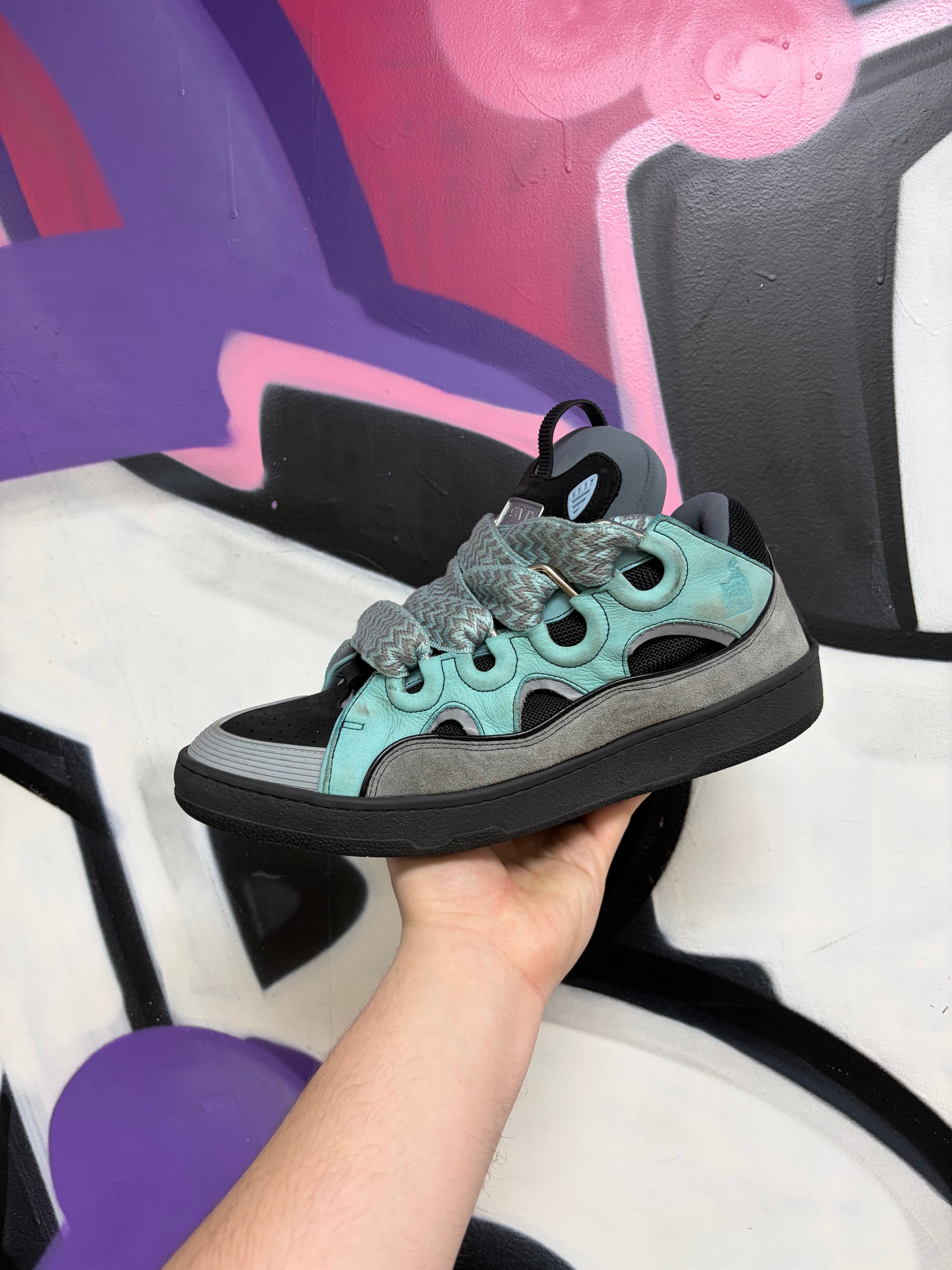Lanvin Black Teal Curb Sneakers