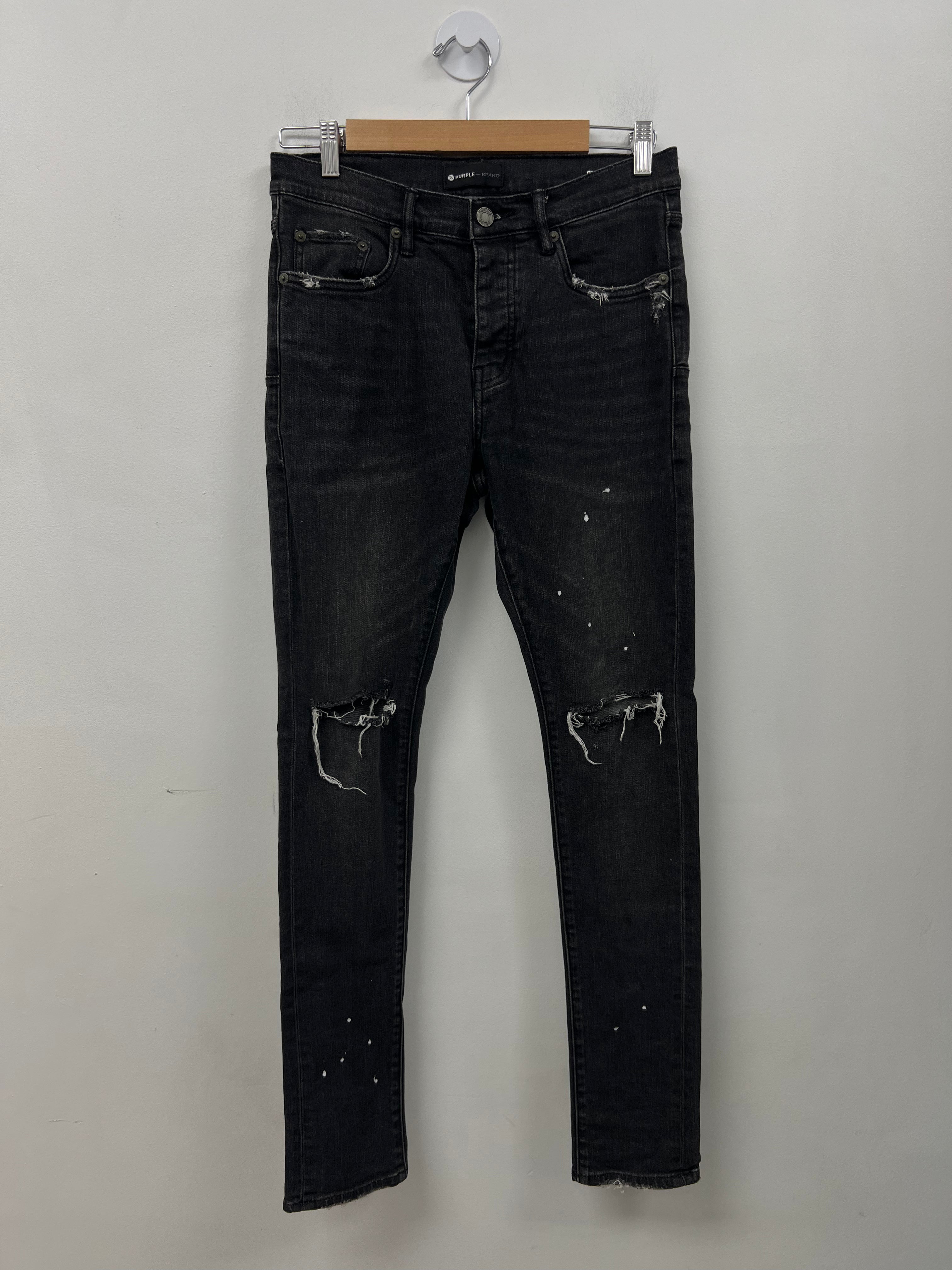 Purple Brand P0001 Knee Slit Grey Paint Splatter Jeans