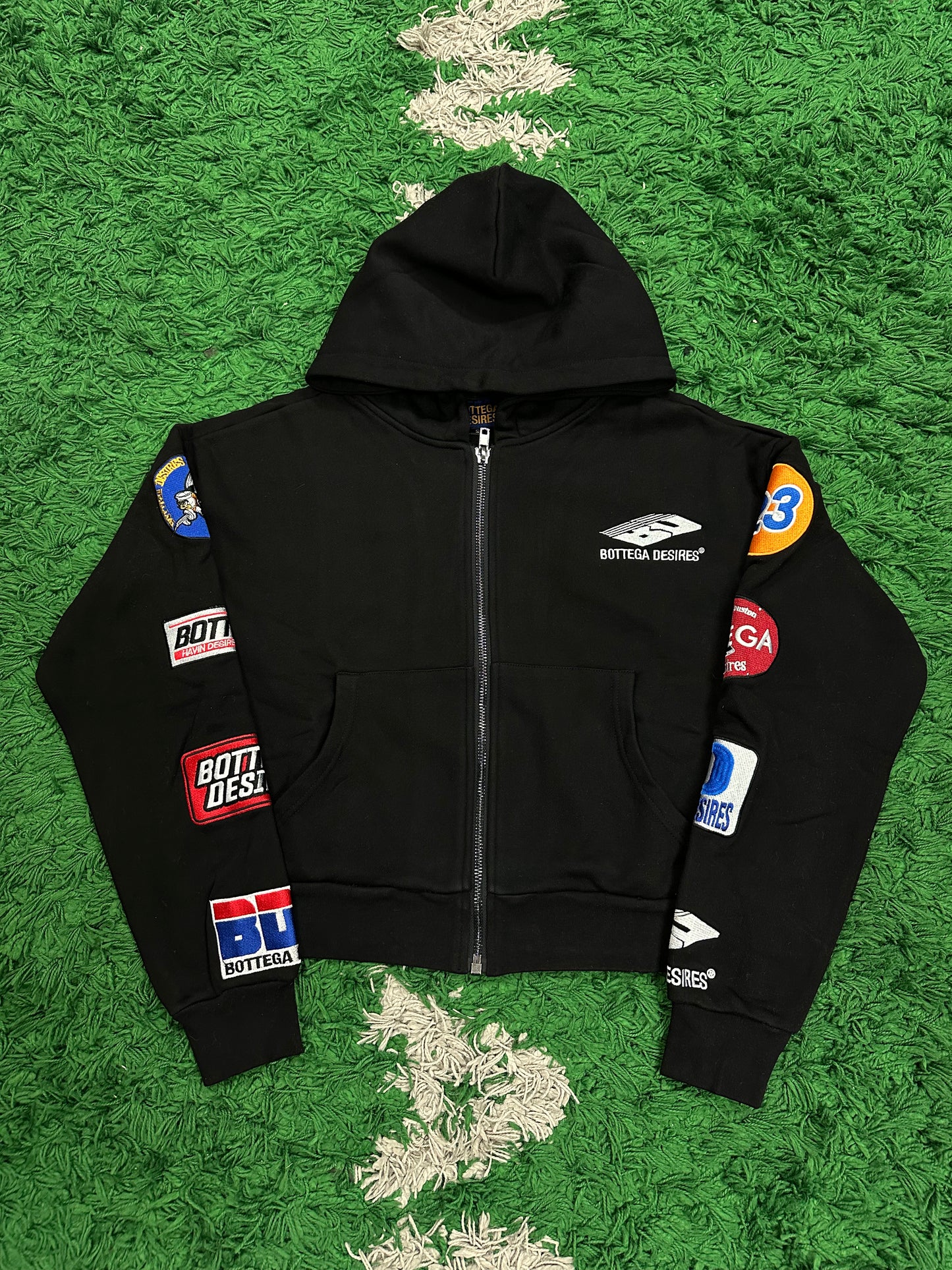 Bottega Desires Patches Zip Up Hoodie Black