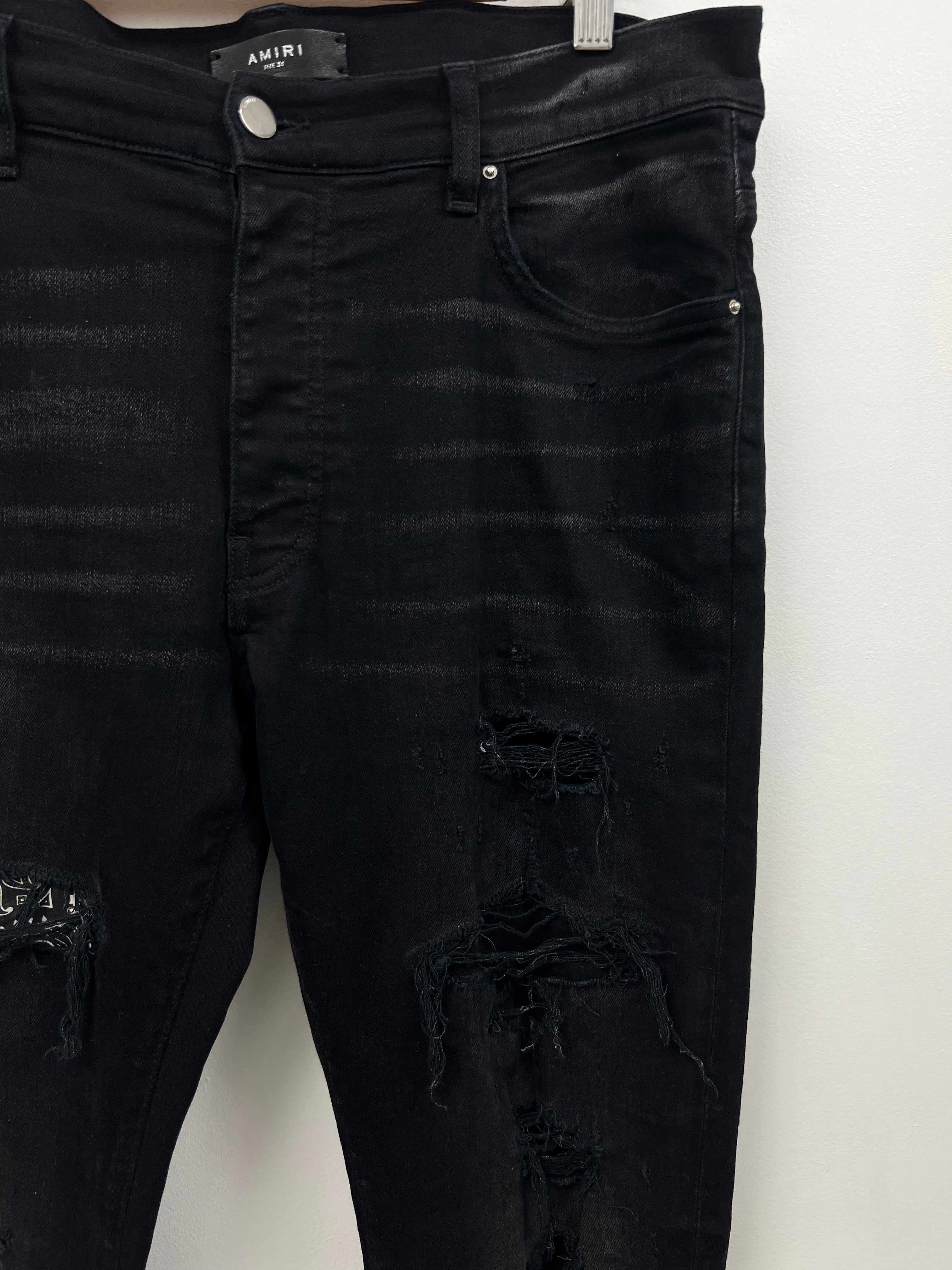Amiri Black Wash Blue Bandana Flames Jeans