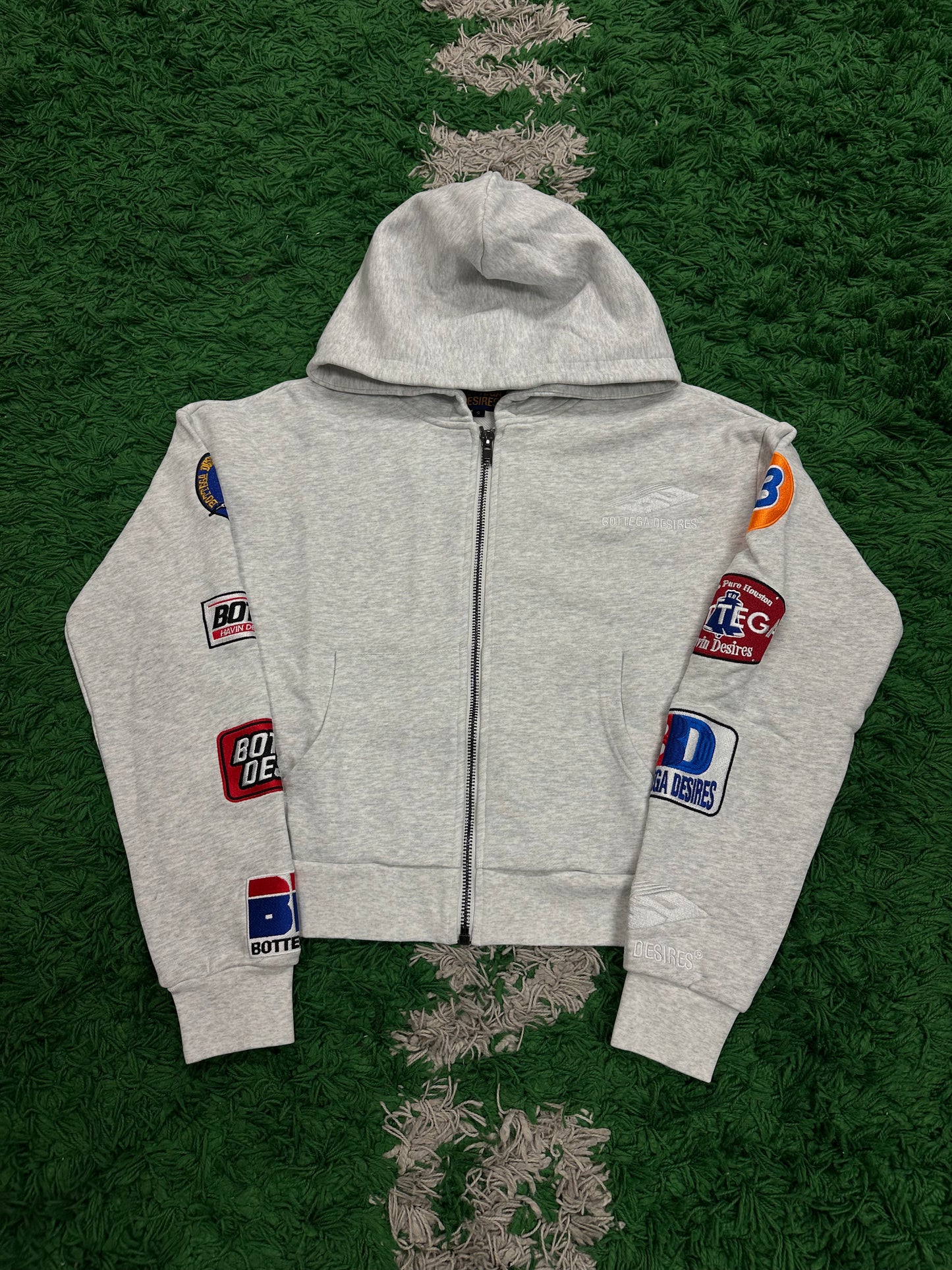 Bottega Desires Patches Zip Up Hoodie Grey