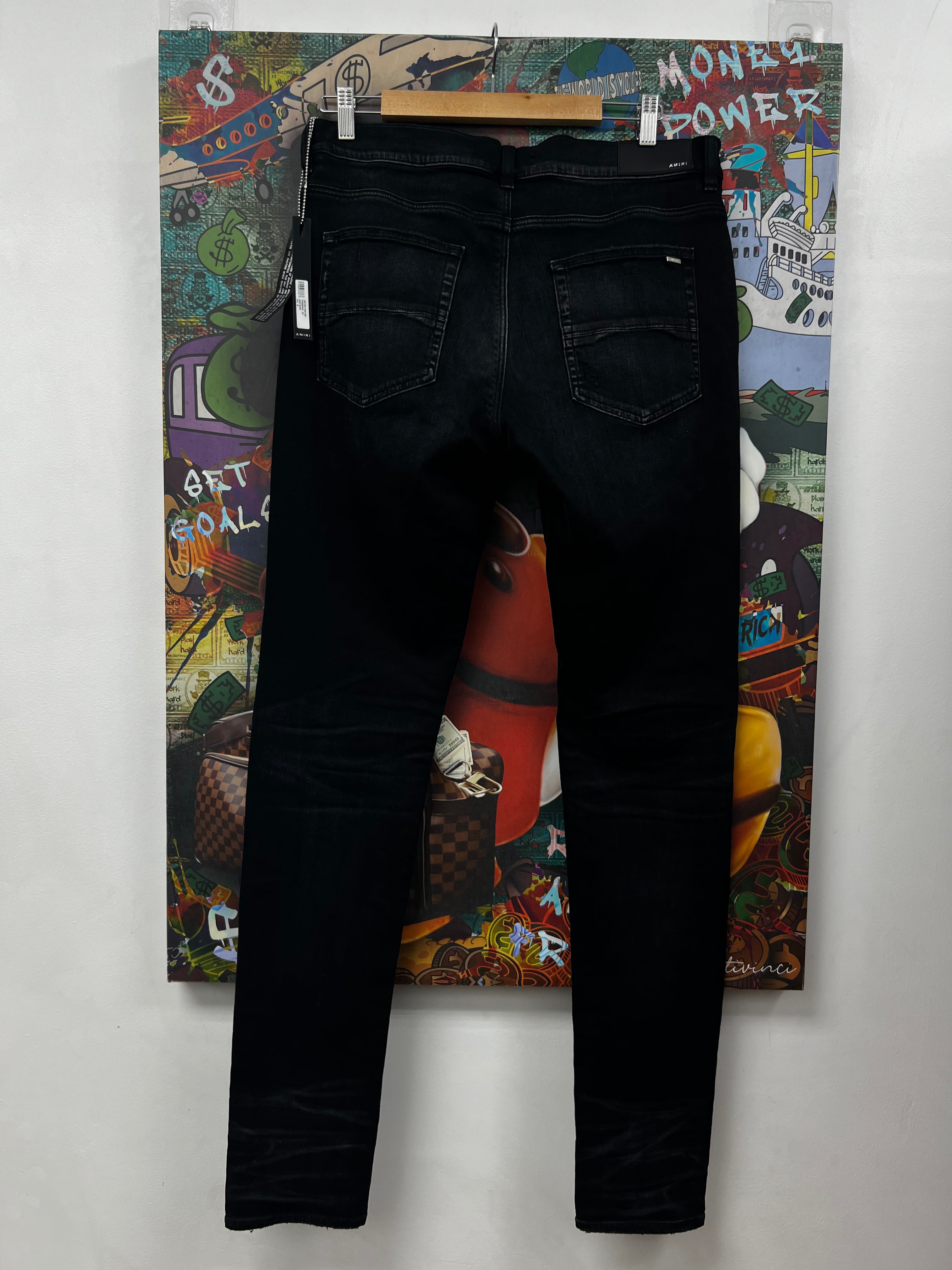 Amiri MX1 Black Camo Leather Patch Jeans