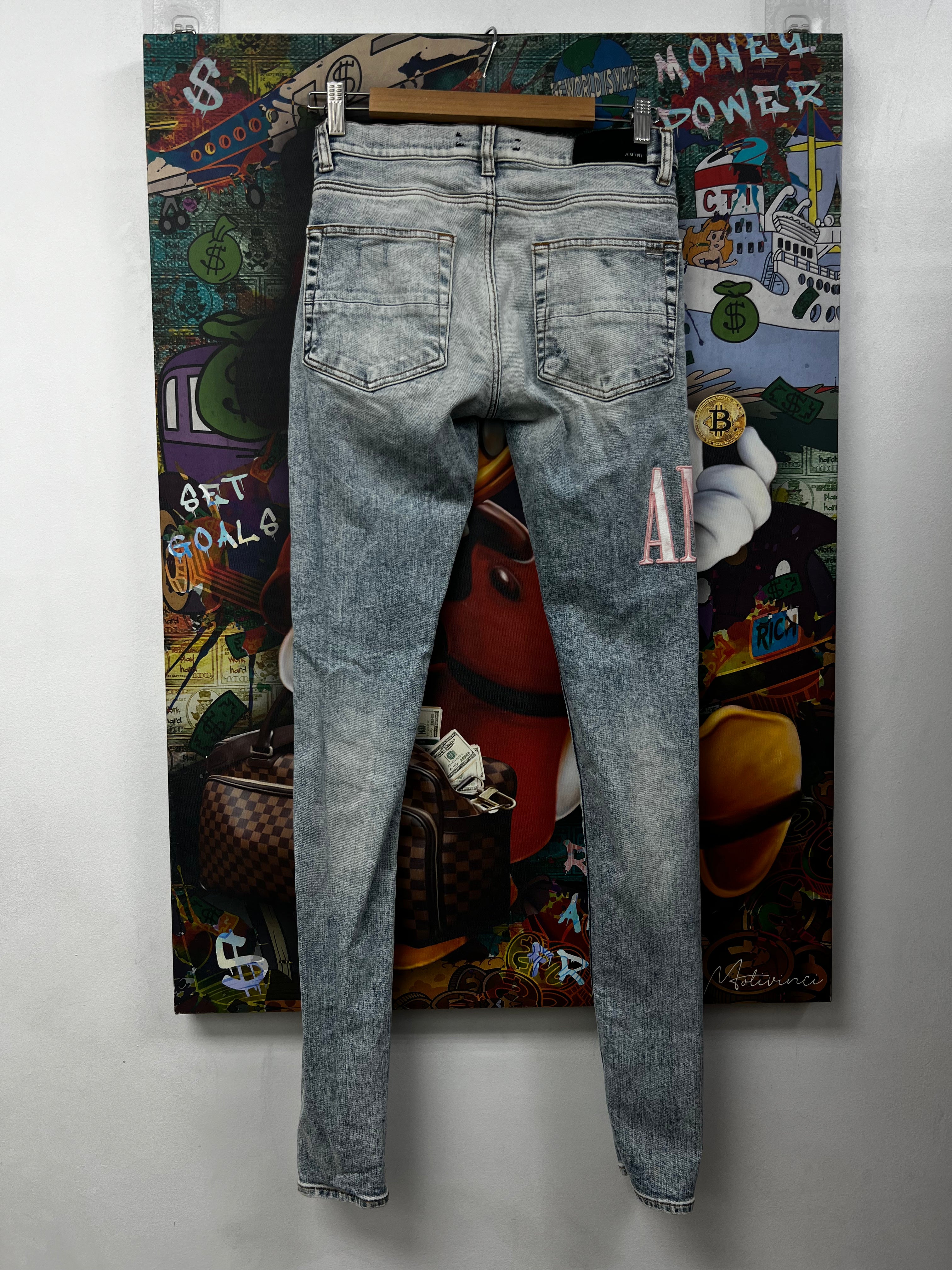Amiri Stone Wash Pink Core Side Logo Patch Jeans