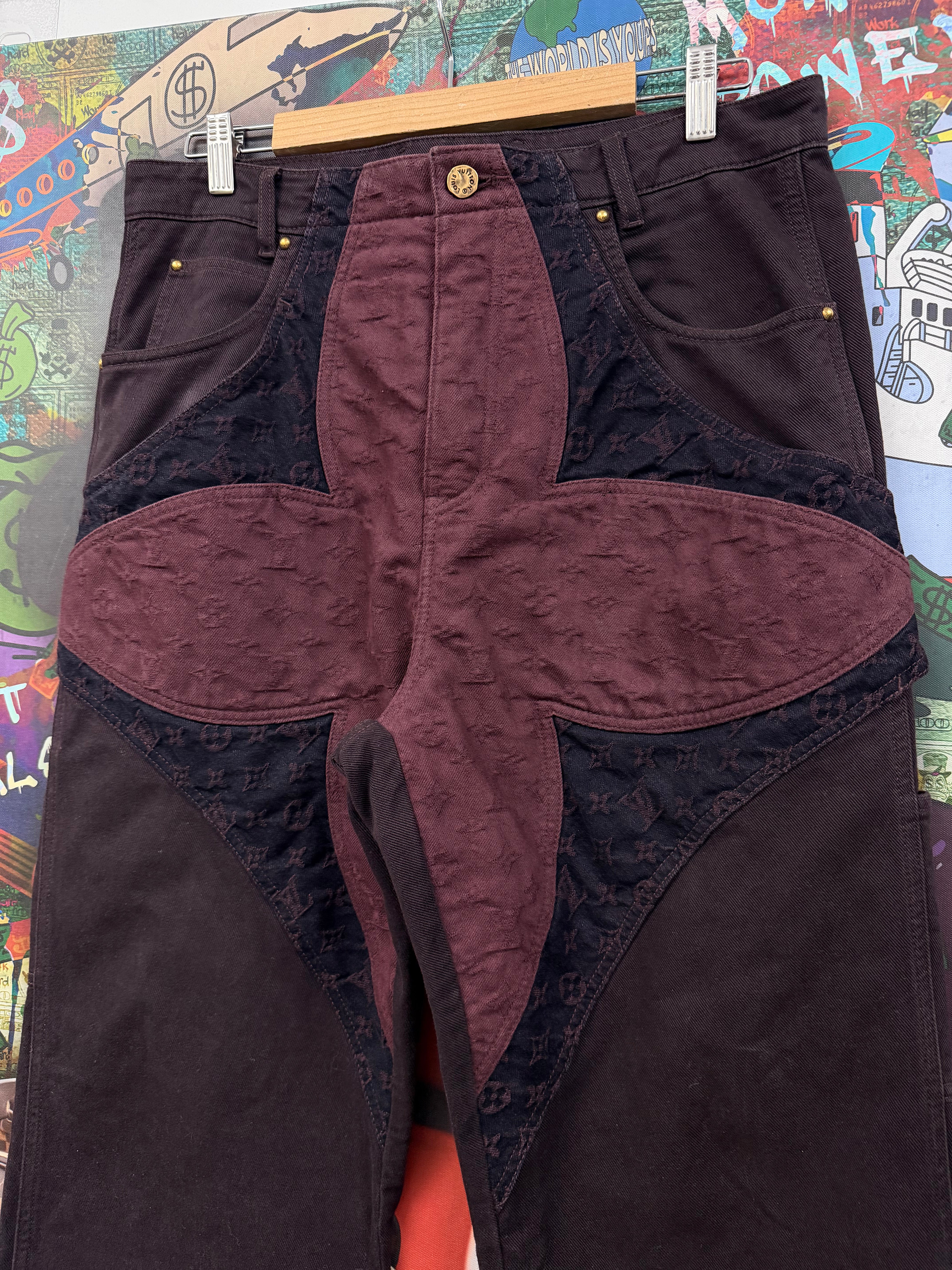 Louis Vuitton Burgundy Purple Flower Monogram Jeans