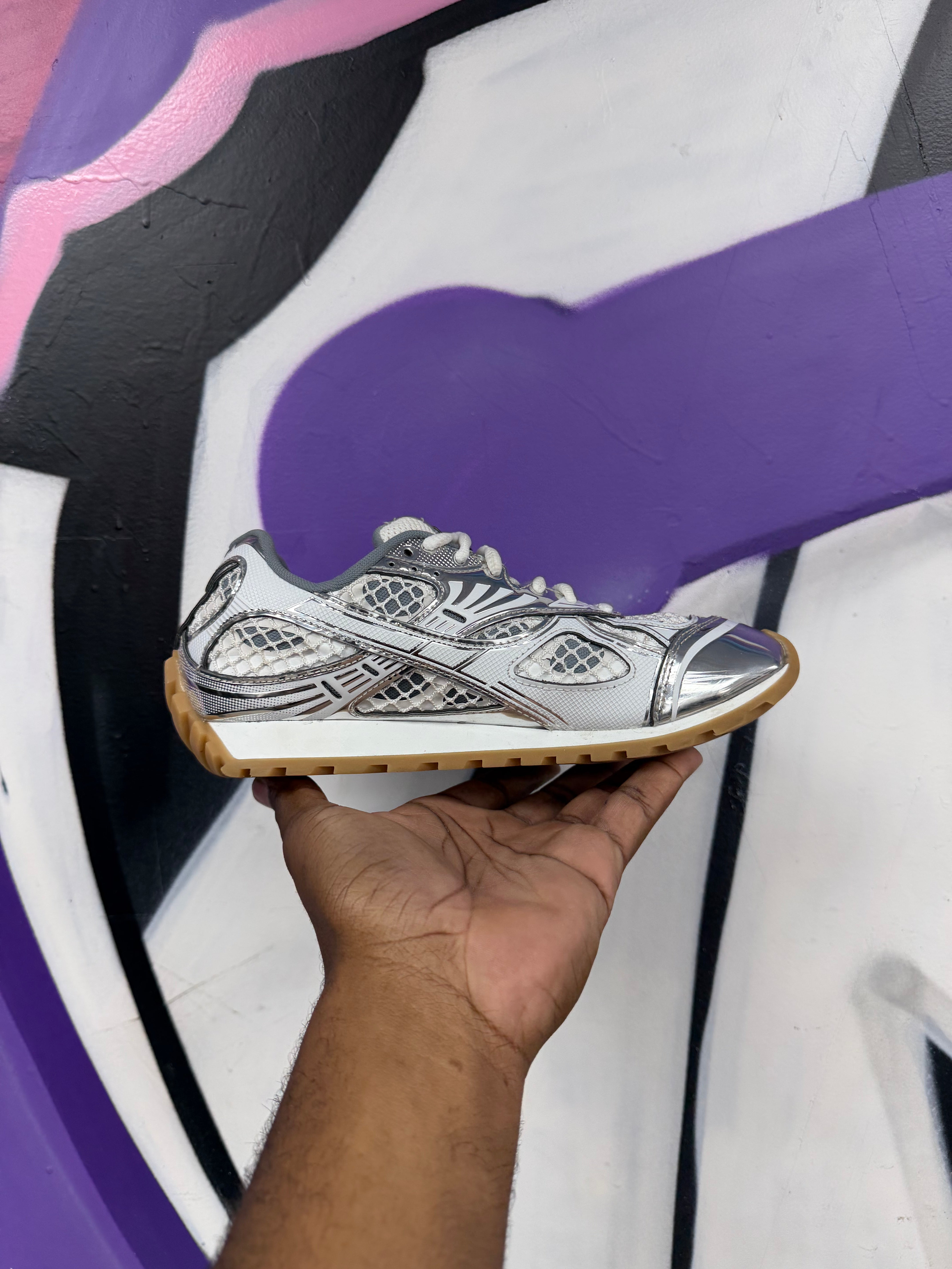 Bottega Veneta White Silver Orbit Sneakers