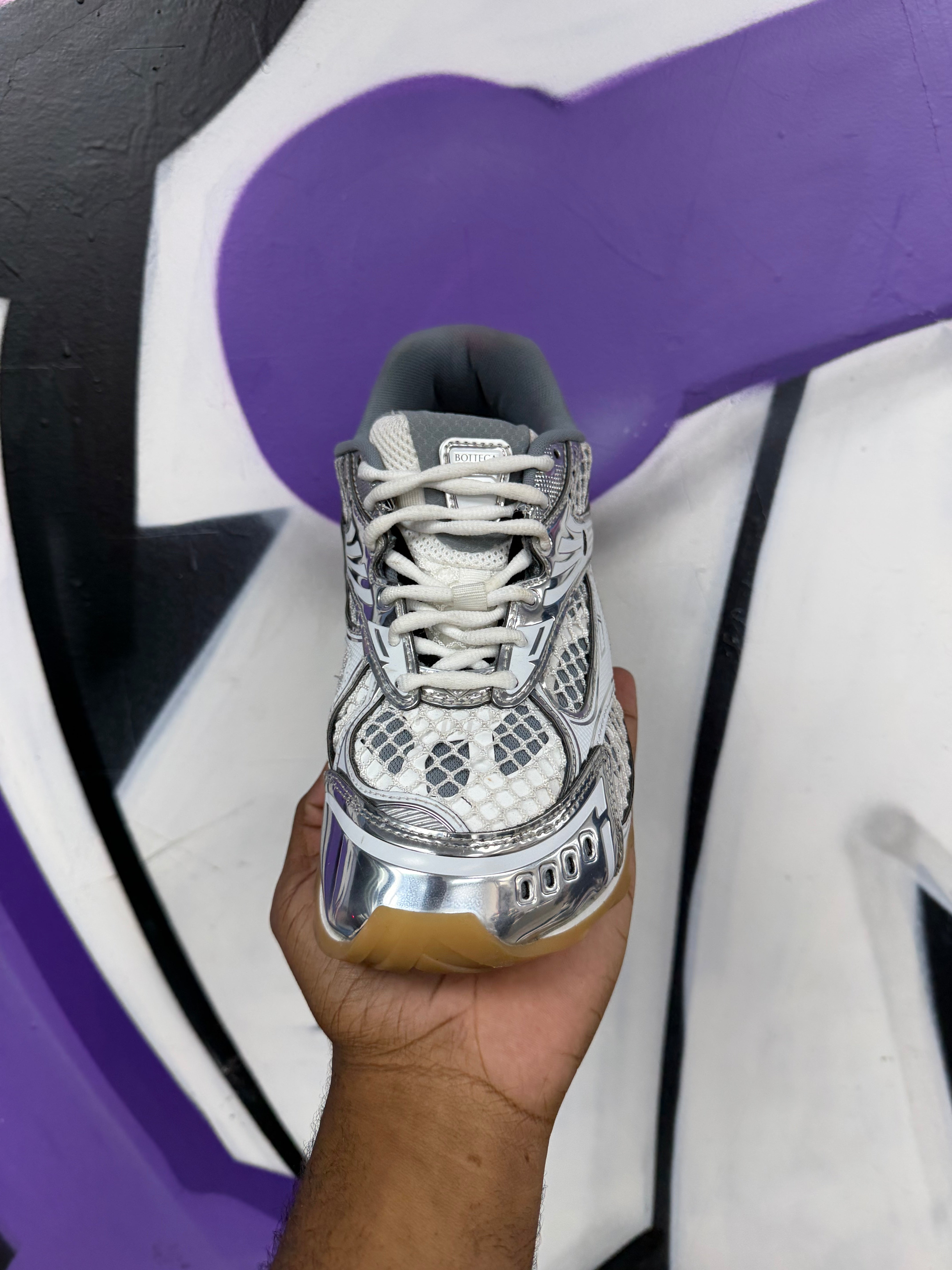 Bottega Veneta White Silver Orbit Sneakers