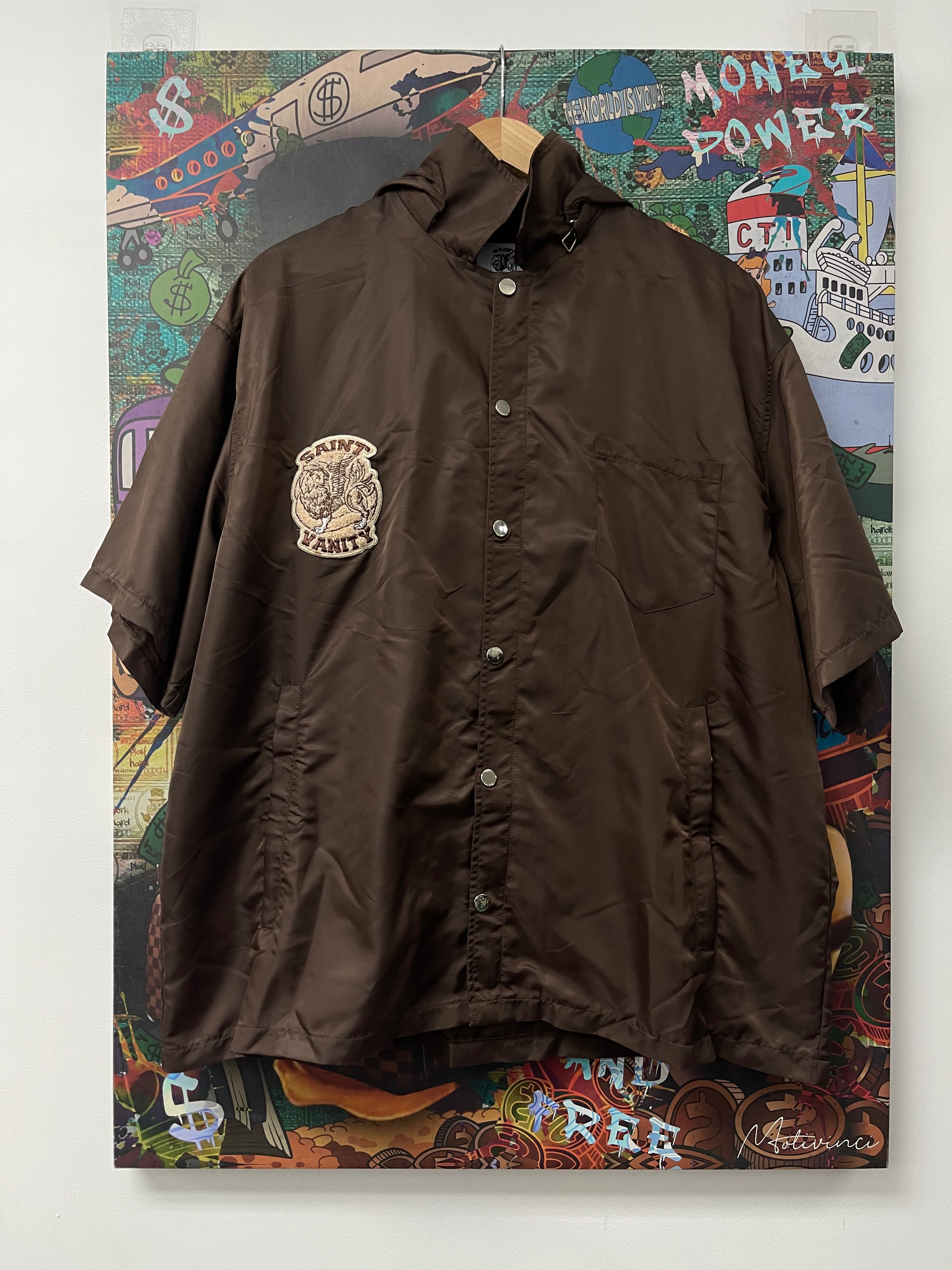 Saint Vanity Brown Nylon Brown Button Up Shirt New With Tags