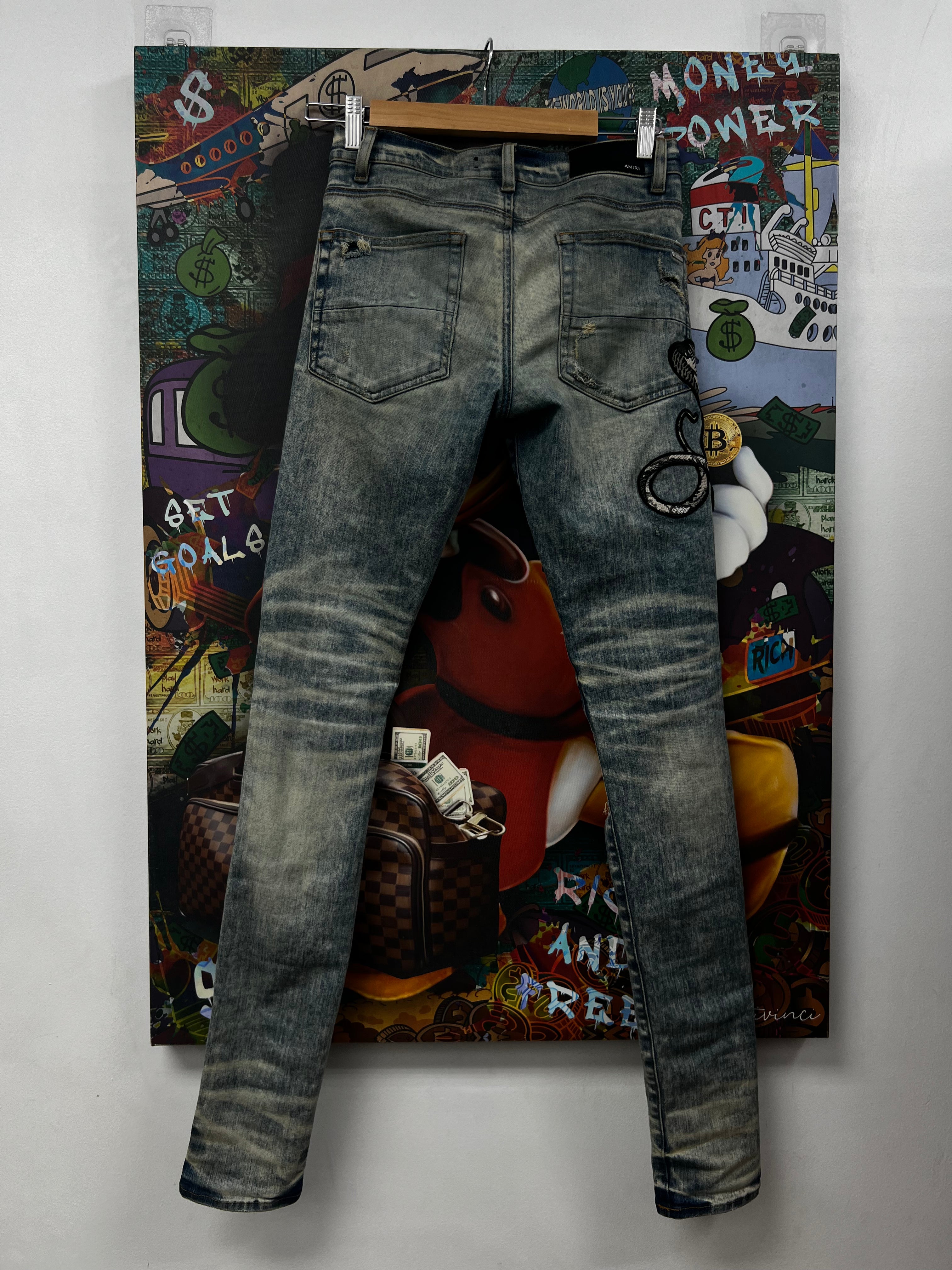 Amiri Aged Wash Cream Cobra Jeans