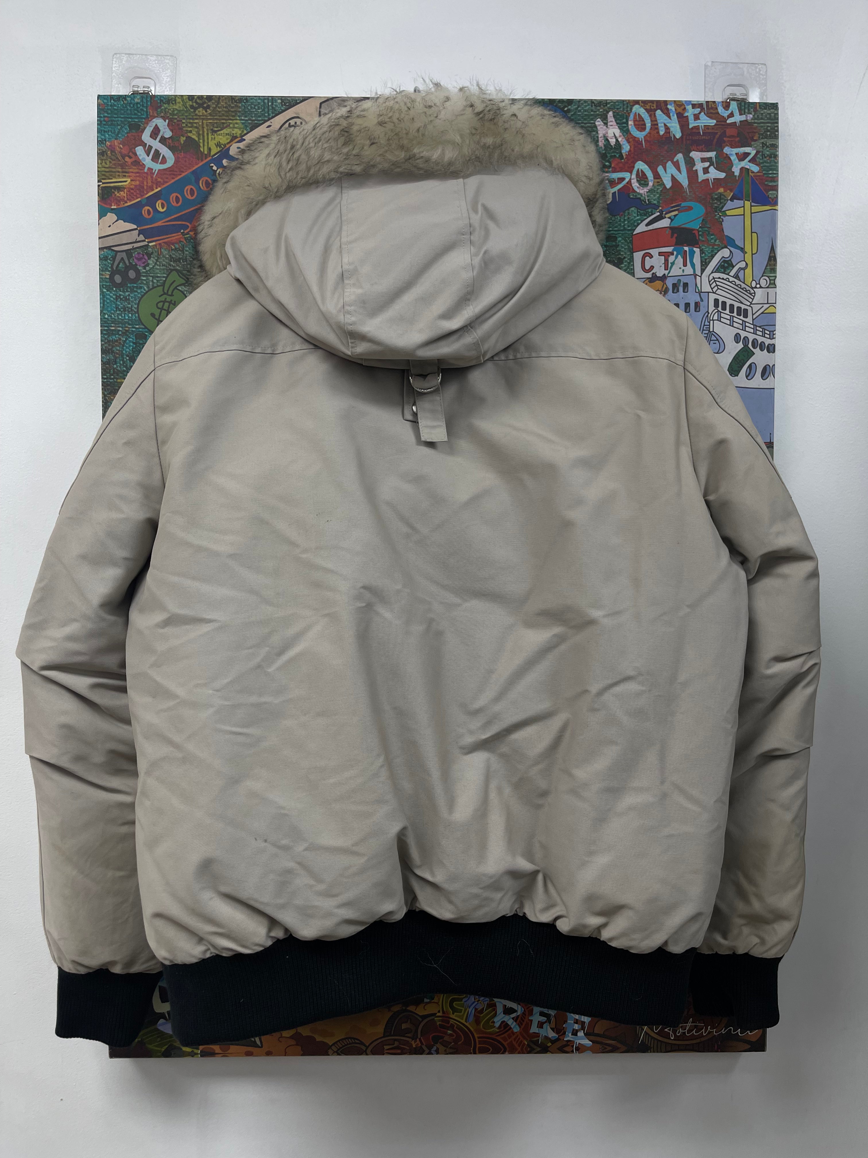 Moose Knuckles Tan White Fur (Dry Clean) Bomber Jacket