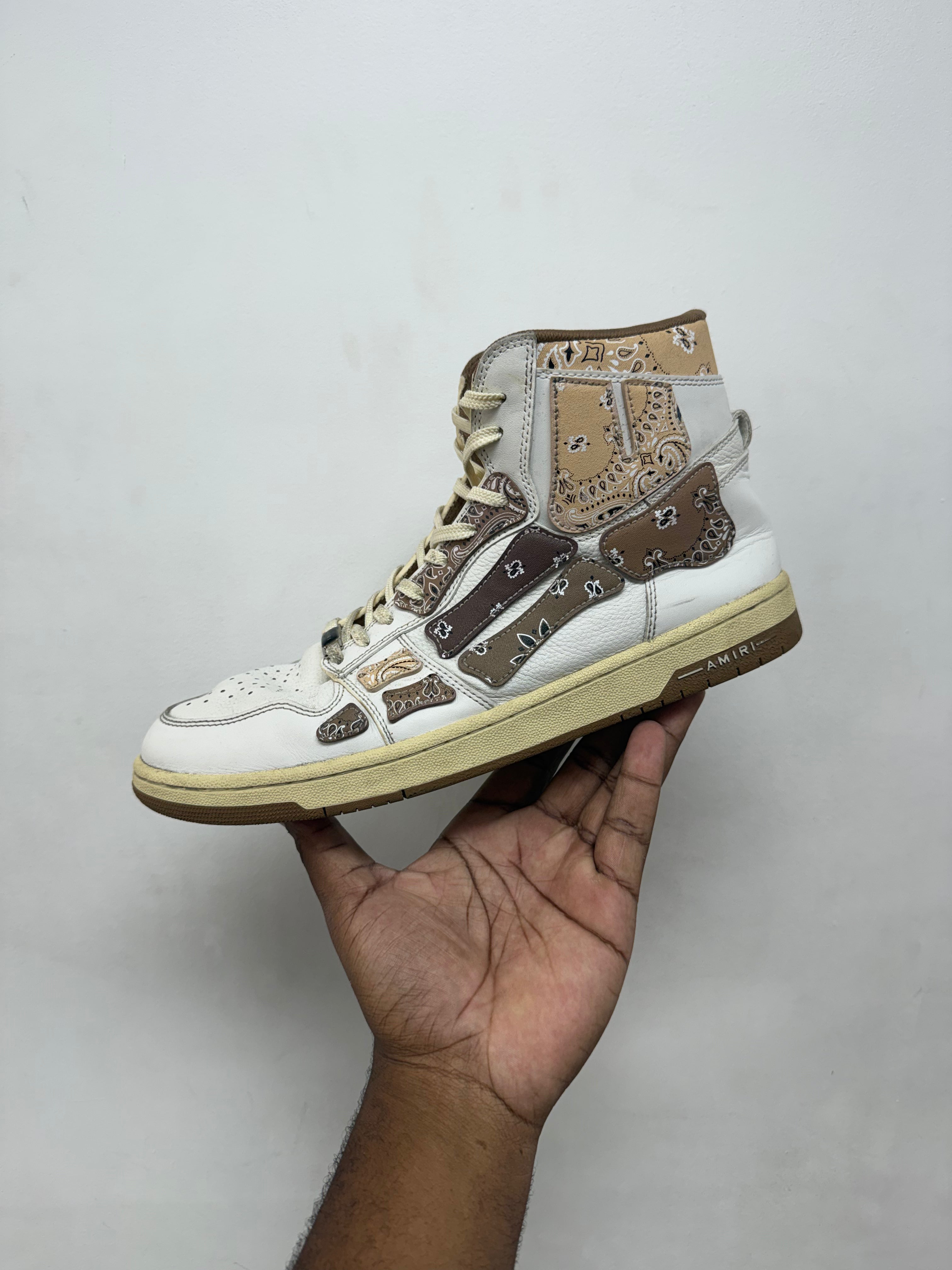Amiri White Brown Paisley Skel Top High Sneakers