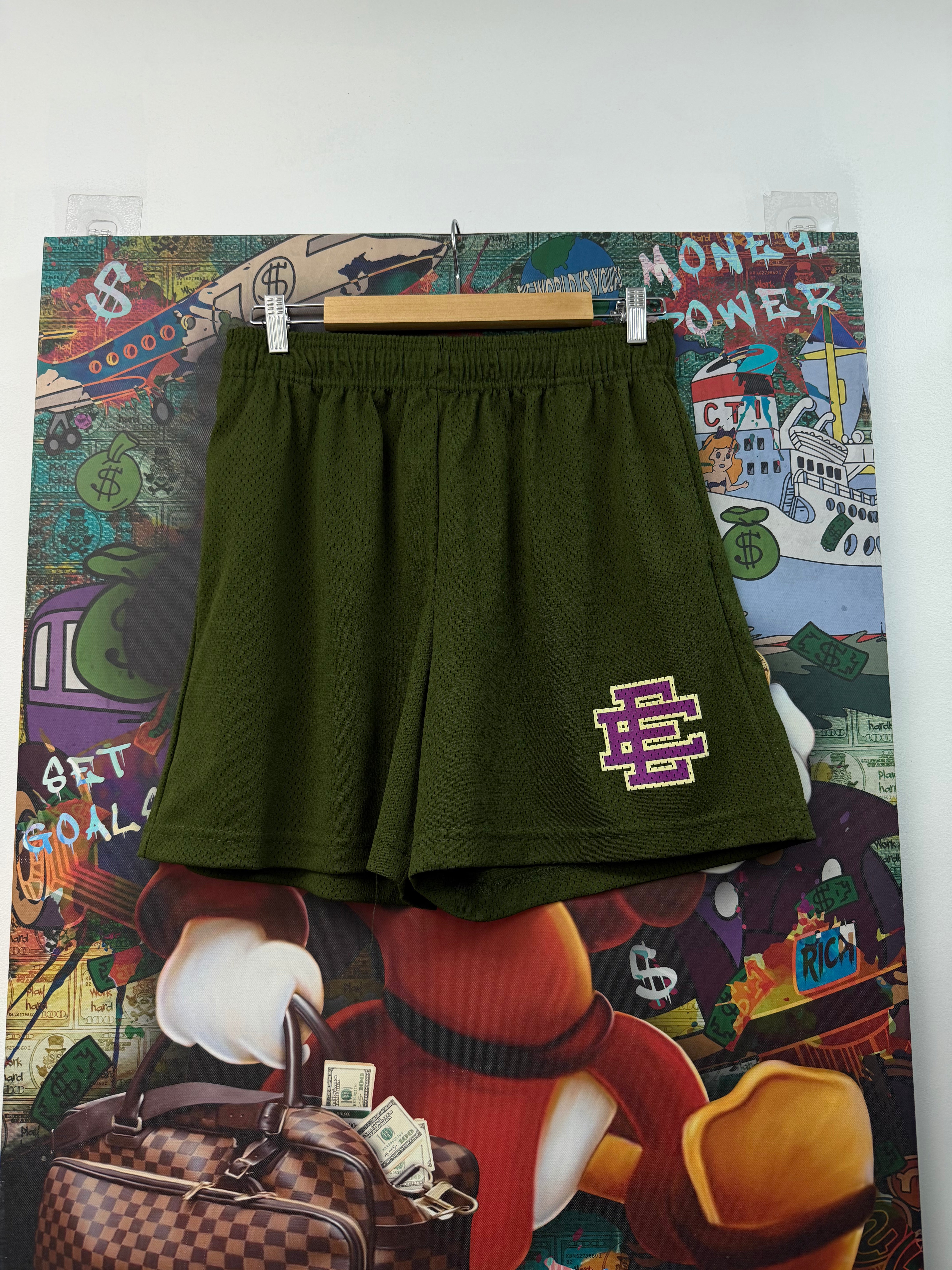 Eric Emanuel Green Purple Mesh Shorts