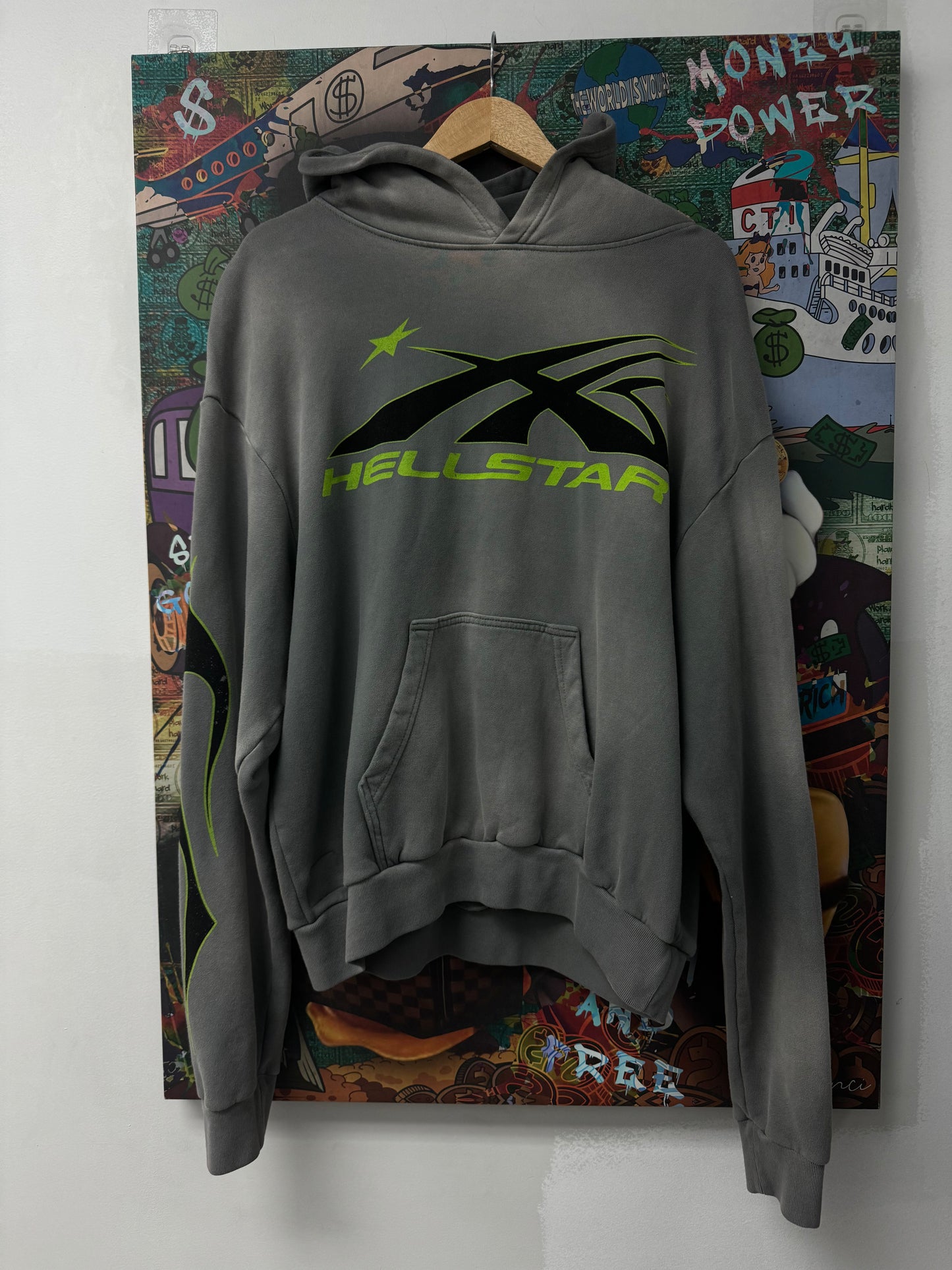 Hellstar Flames Hoodie Grey Green New Medium With Tags