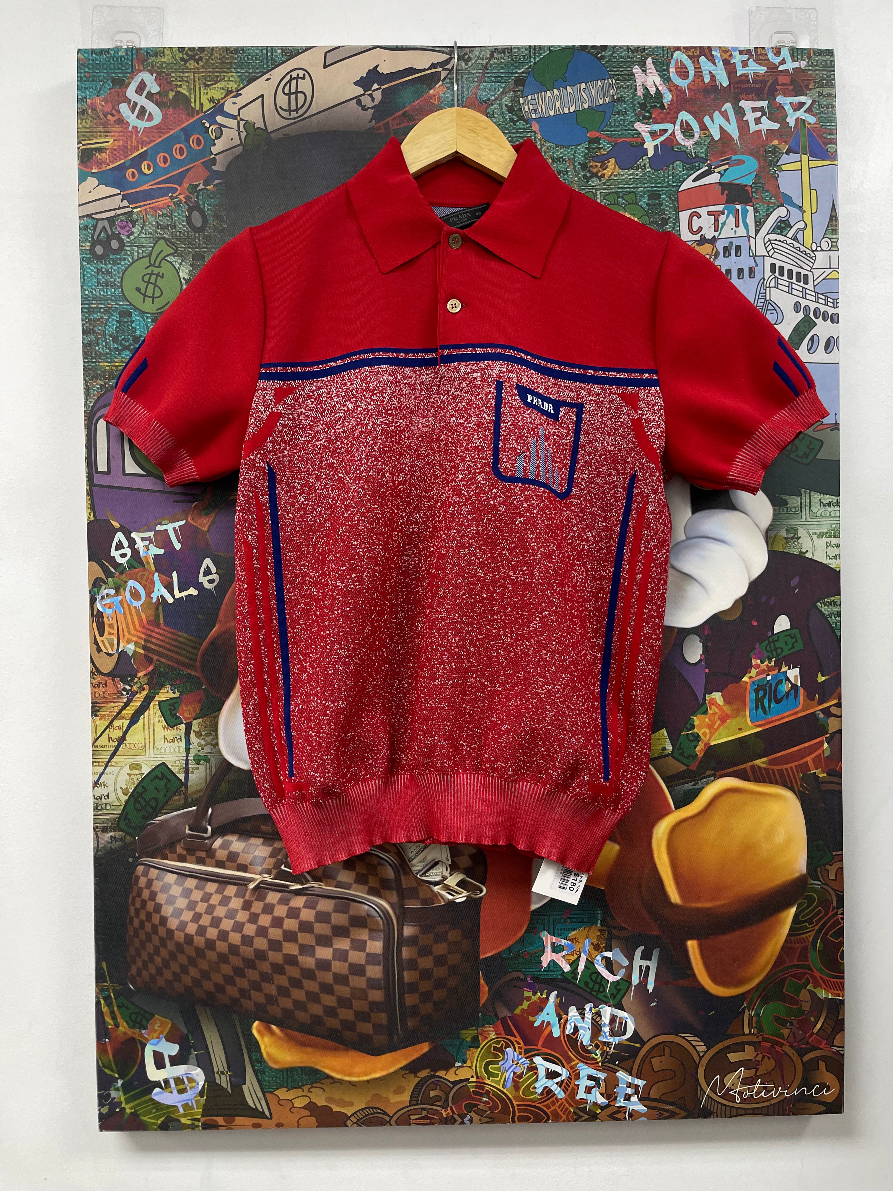 Prada Red Blue Knit (48) Polo