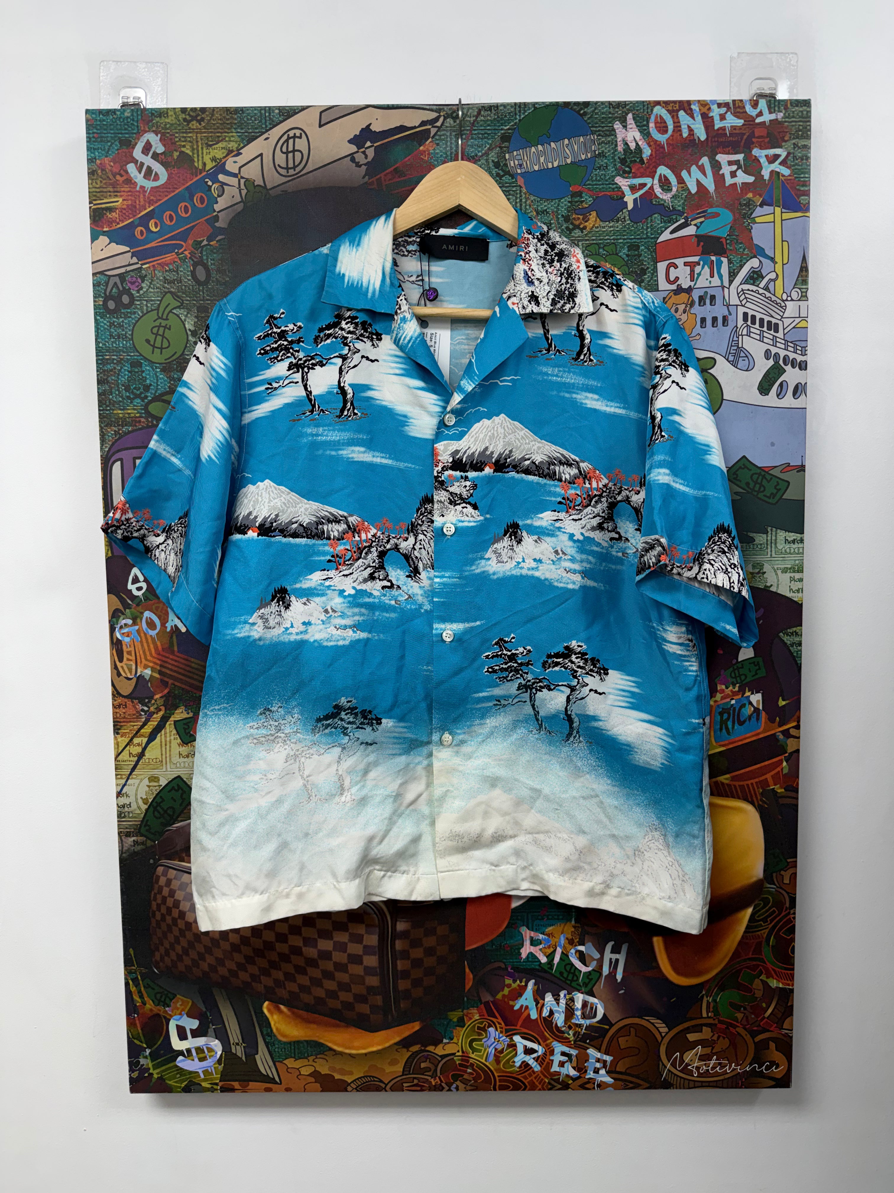 Amiri Blue White Japan Silk Button Up