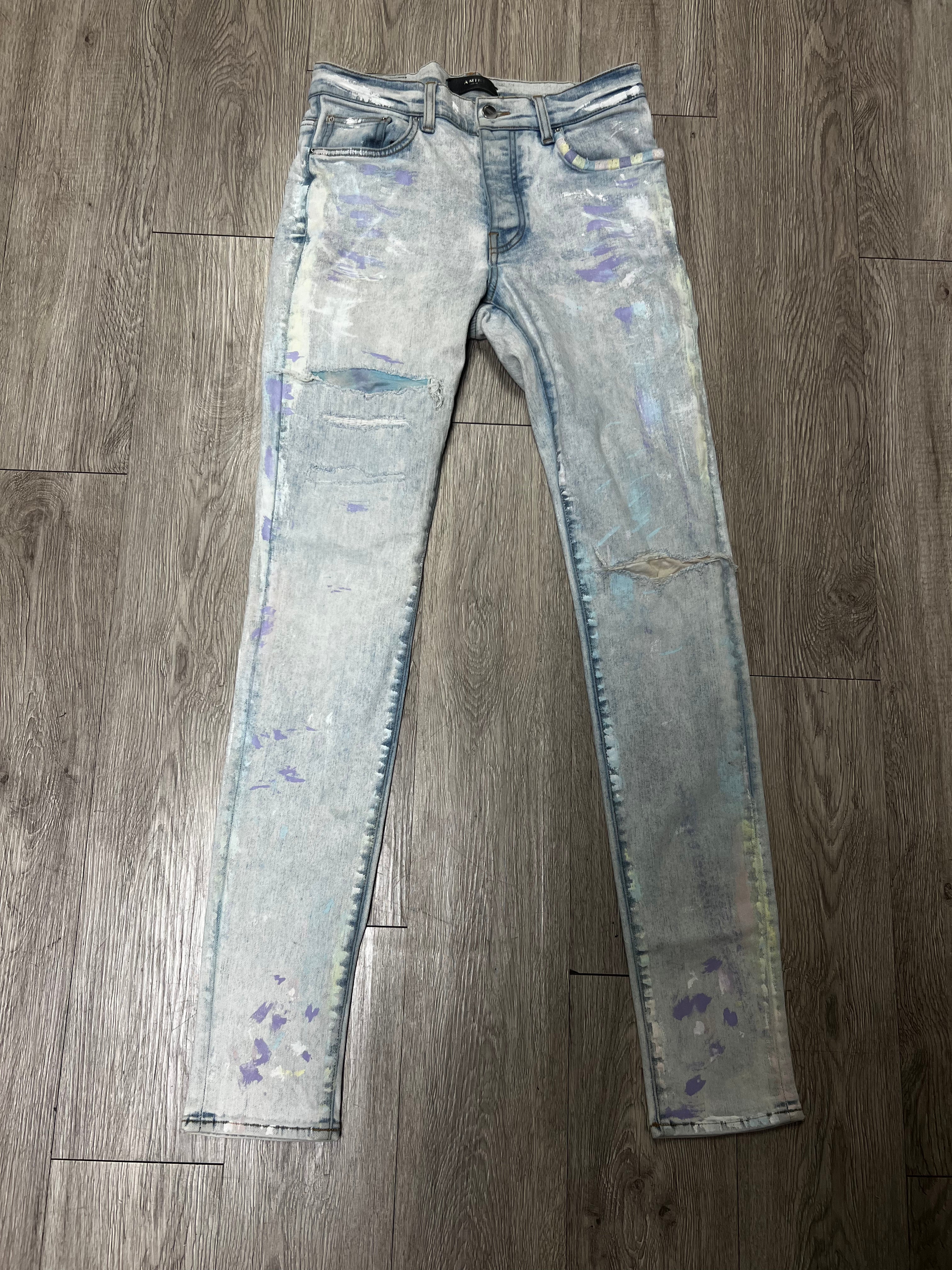 Amiri Light Wash Paint Splatter Thrasher Jeans