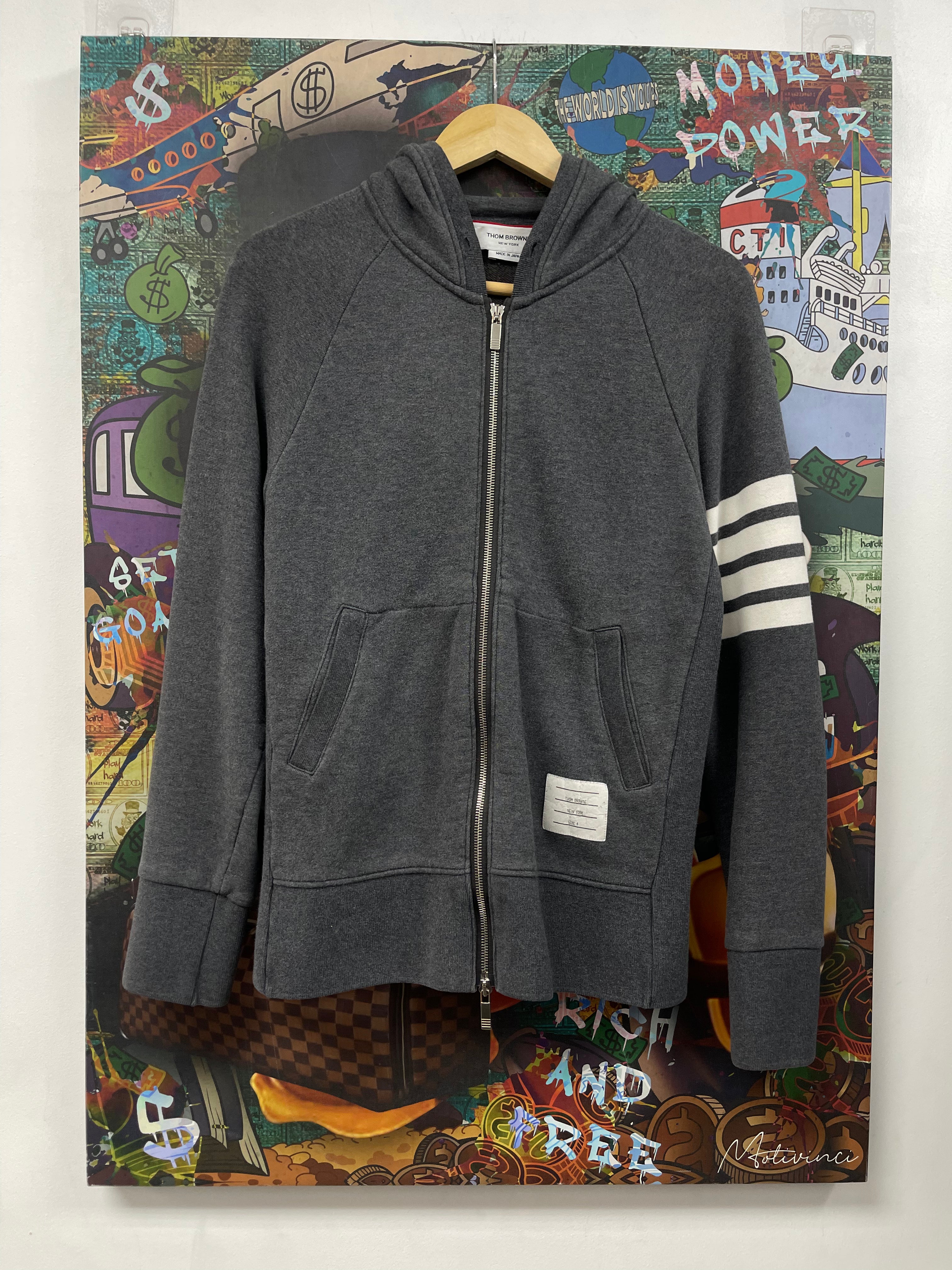 Thom Browne Charcoal Grey White 4 Bar Sweatsuit (Repaired)