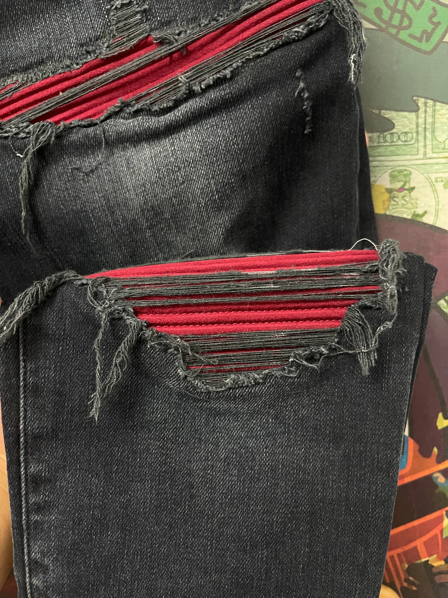 Amiri MX1 Navy Red Patch Jeans Lightly Worn