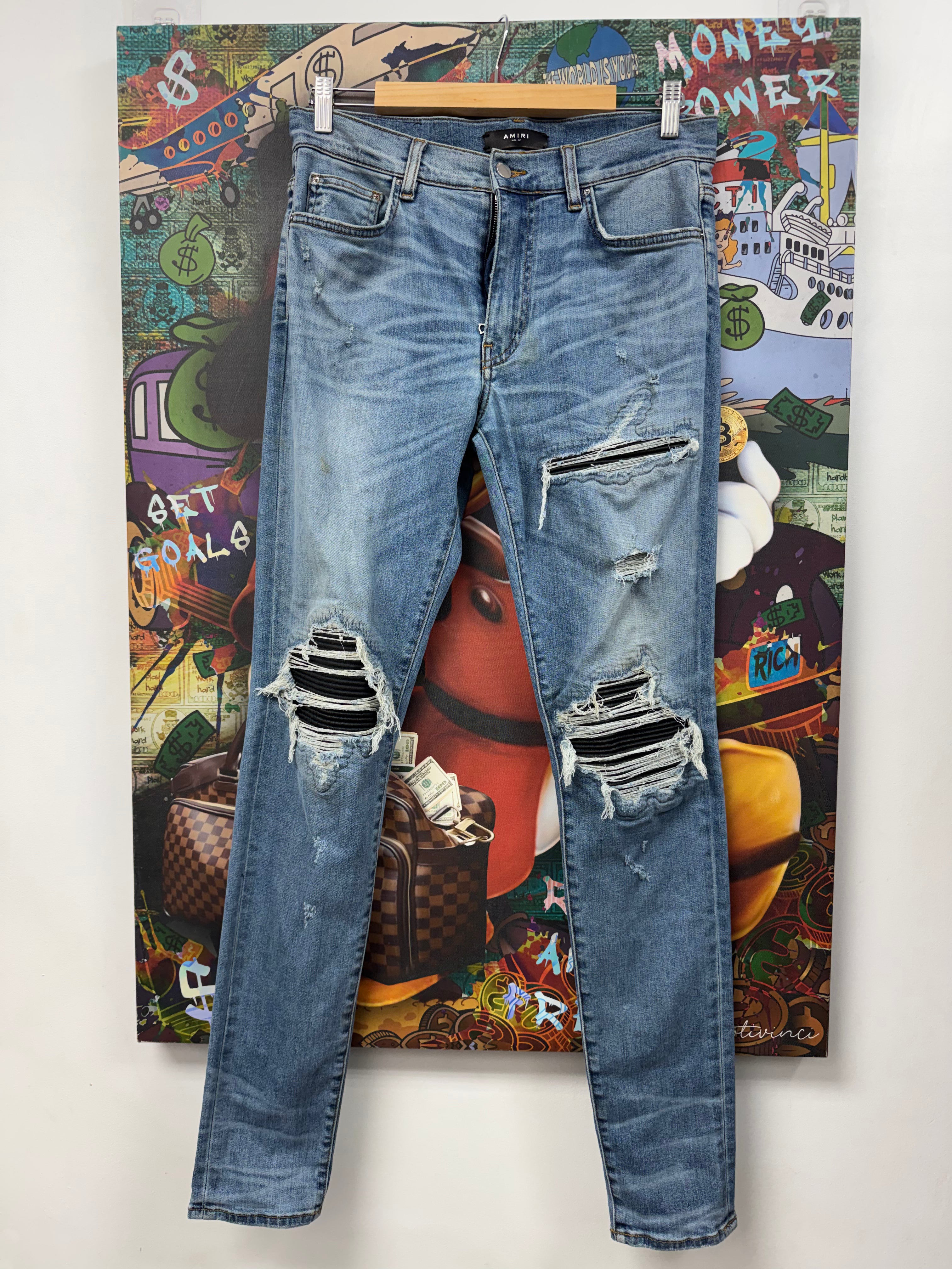 Amiri MX1 Light Wash Black Patch Jeans