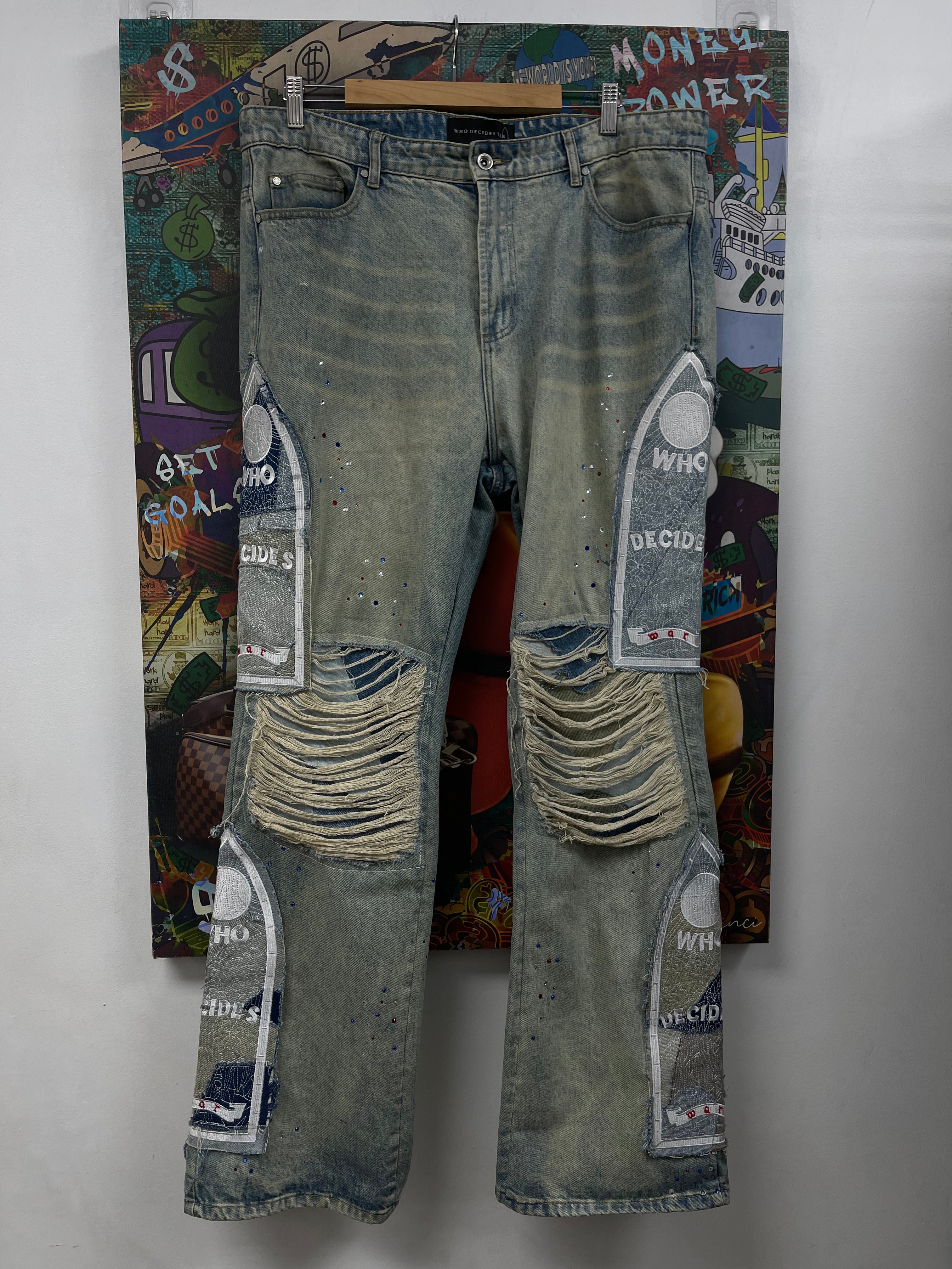 Who Decides War Vintage Wash Rhinestone Jeans