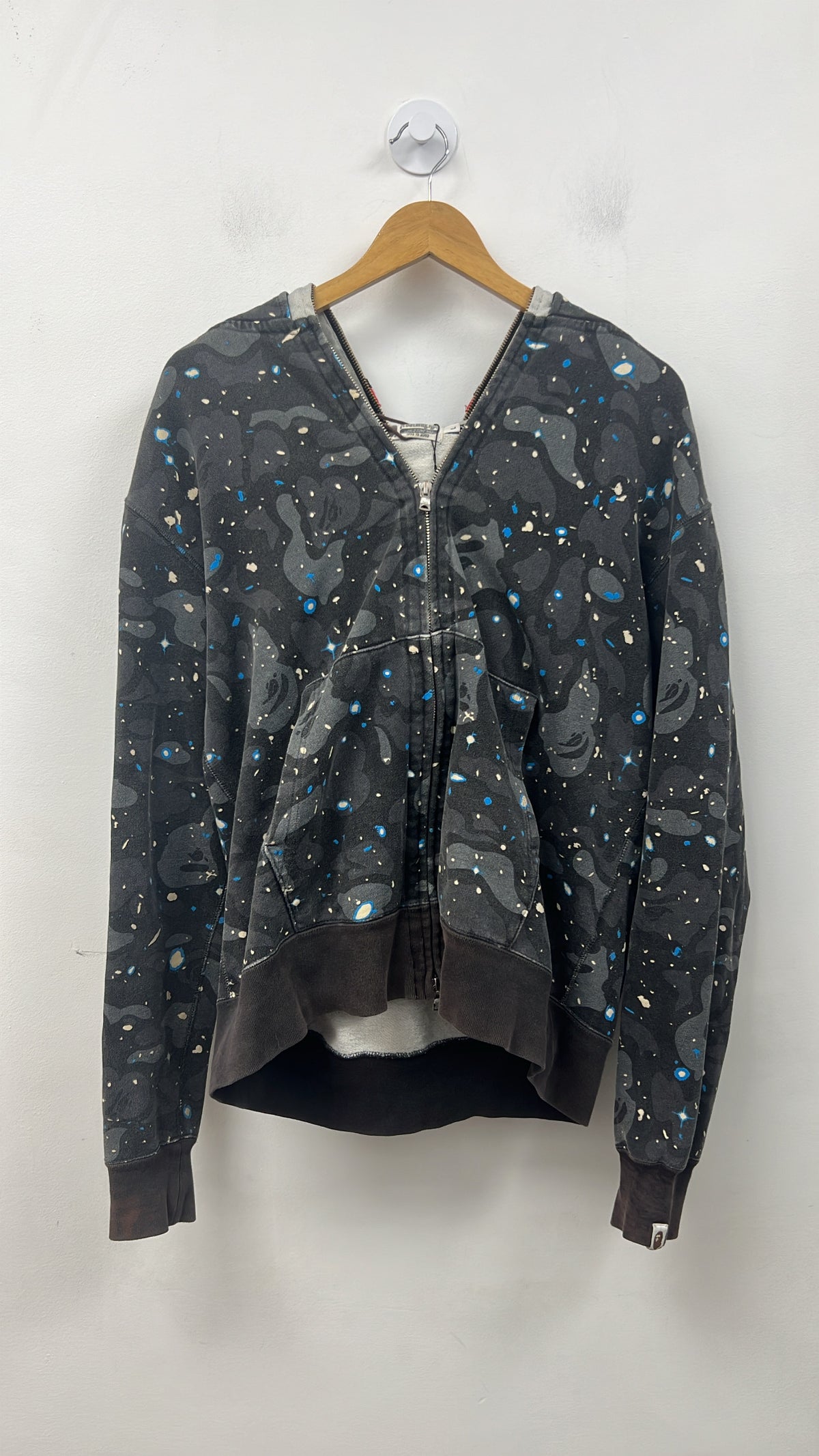 BAPE Grey GID Double Hood Shark Zip Up Hoodie