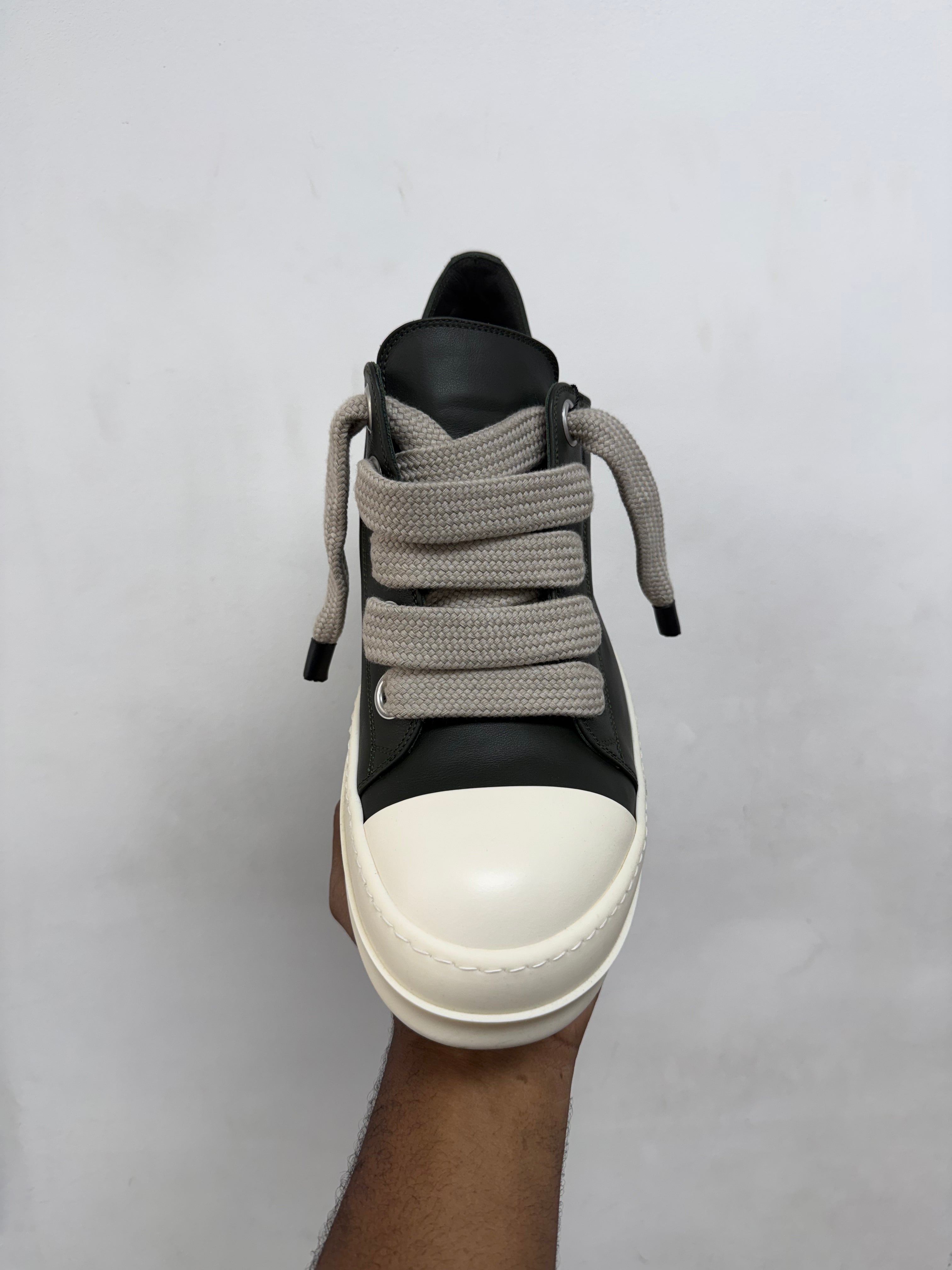 Rick Owens Forest Green Jumbo Lace Low Sneakers