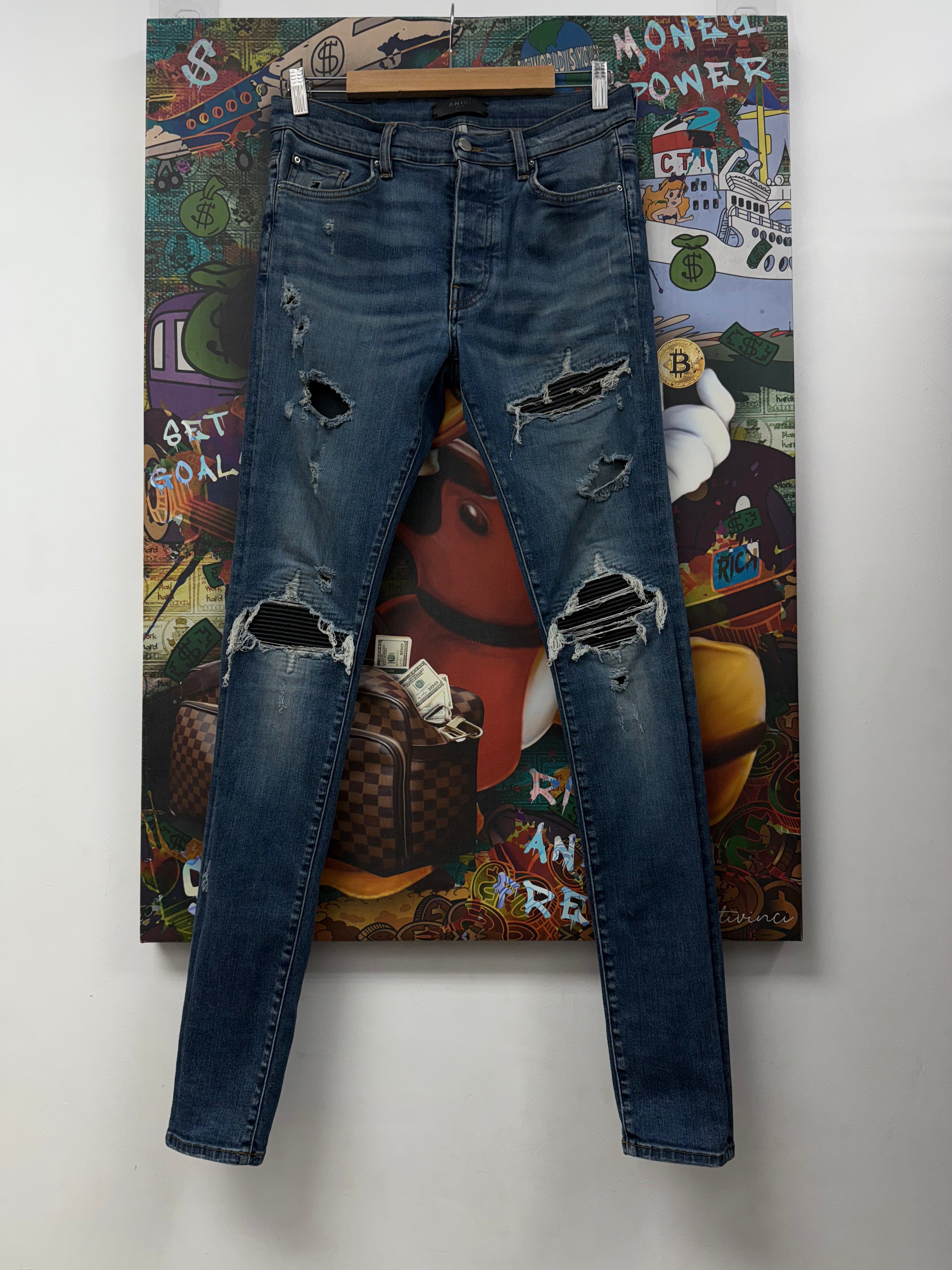 Amiri MX1 Blue Black Patch Jeans