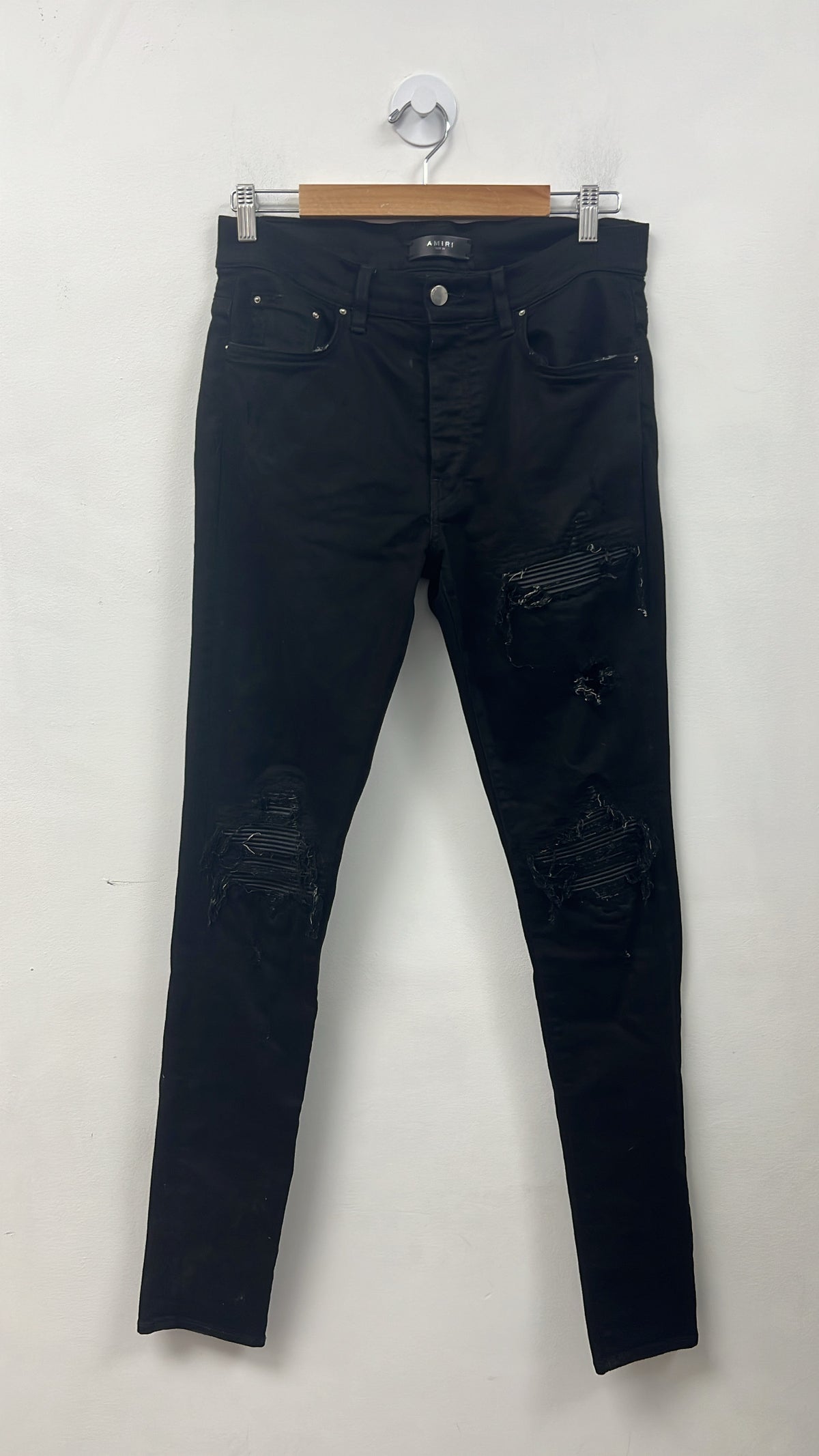 Amiri MX1 Black Black Leather Patch Jeans