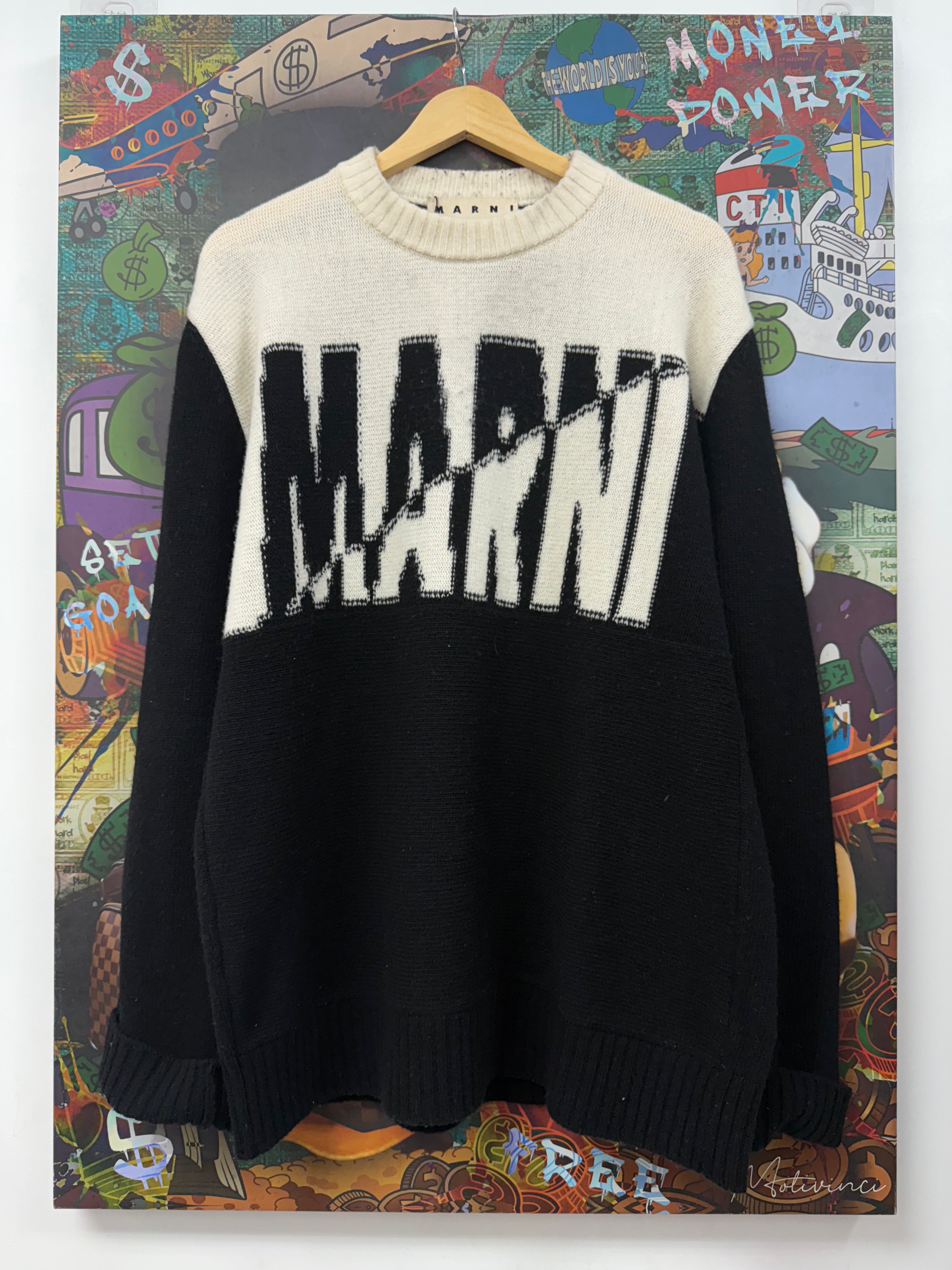 Marni Wool Knit Black White Sweater
