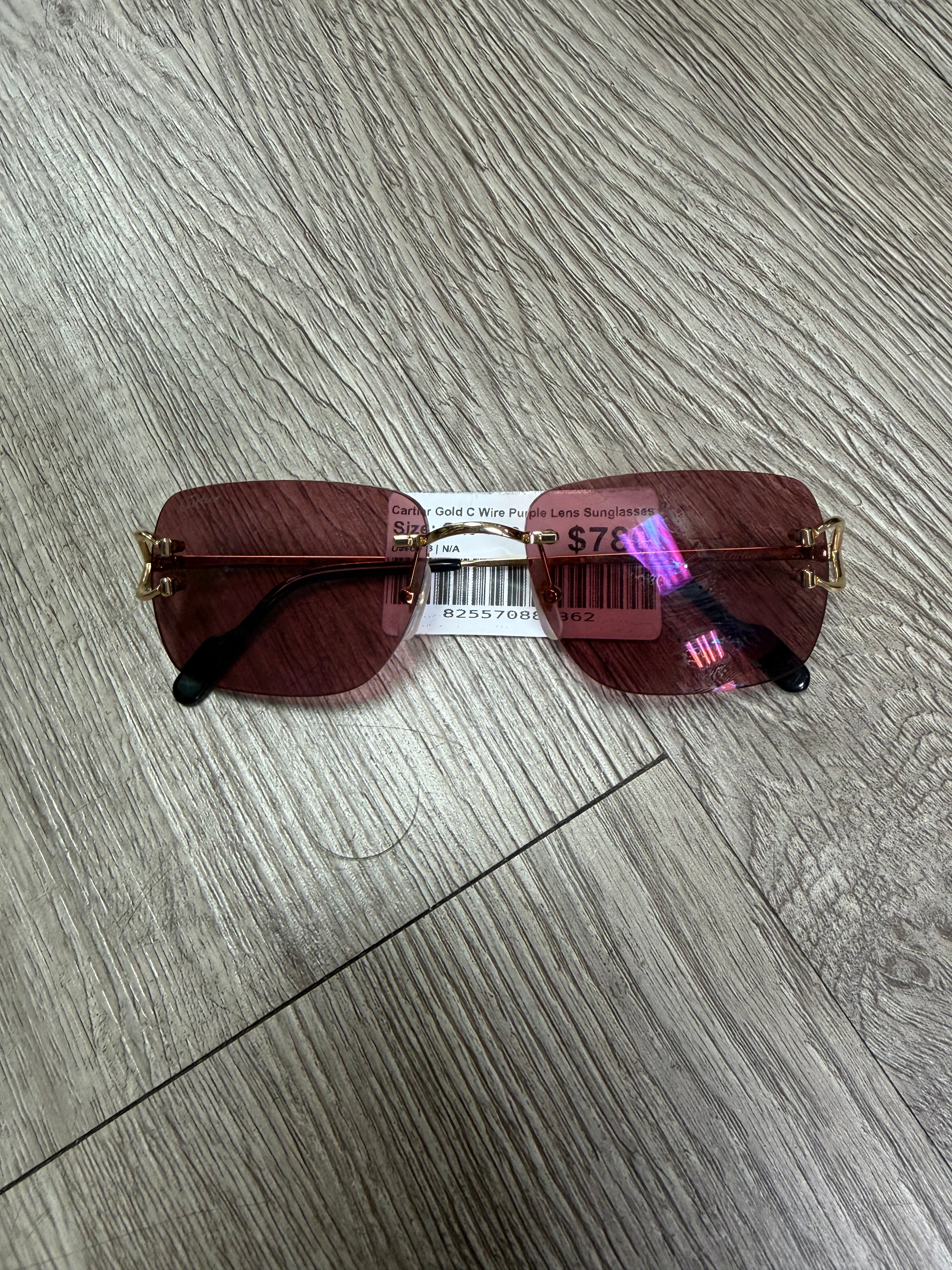 Cartier Gold C Wire Purple Lens Sunglasses