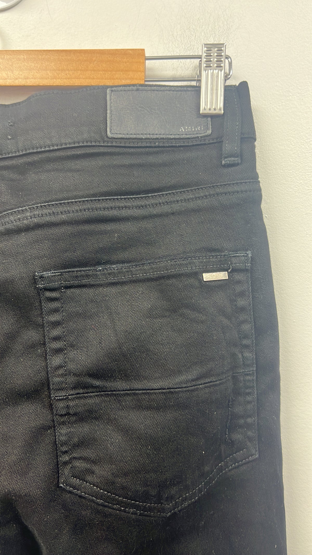 Amiri MX1 Black Black Leather Patch Jeans