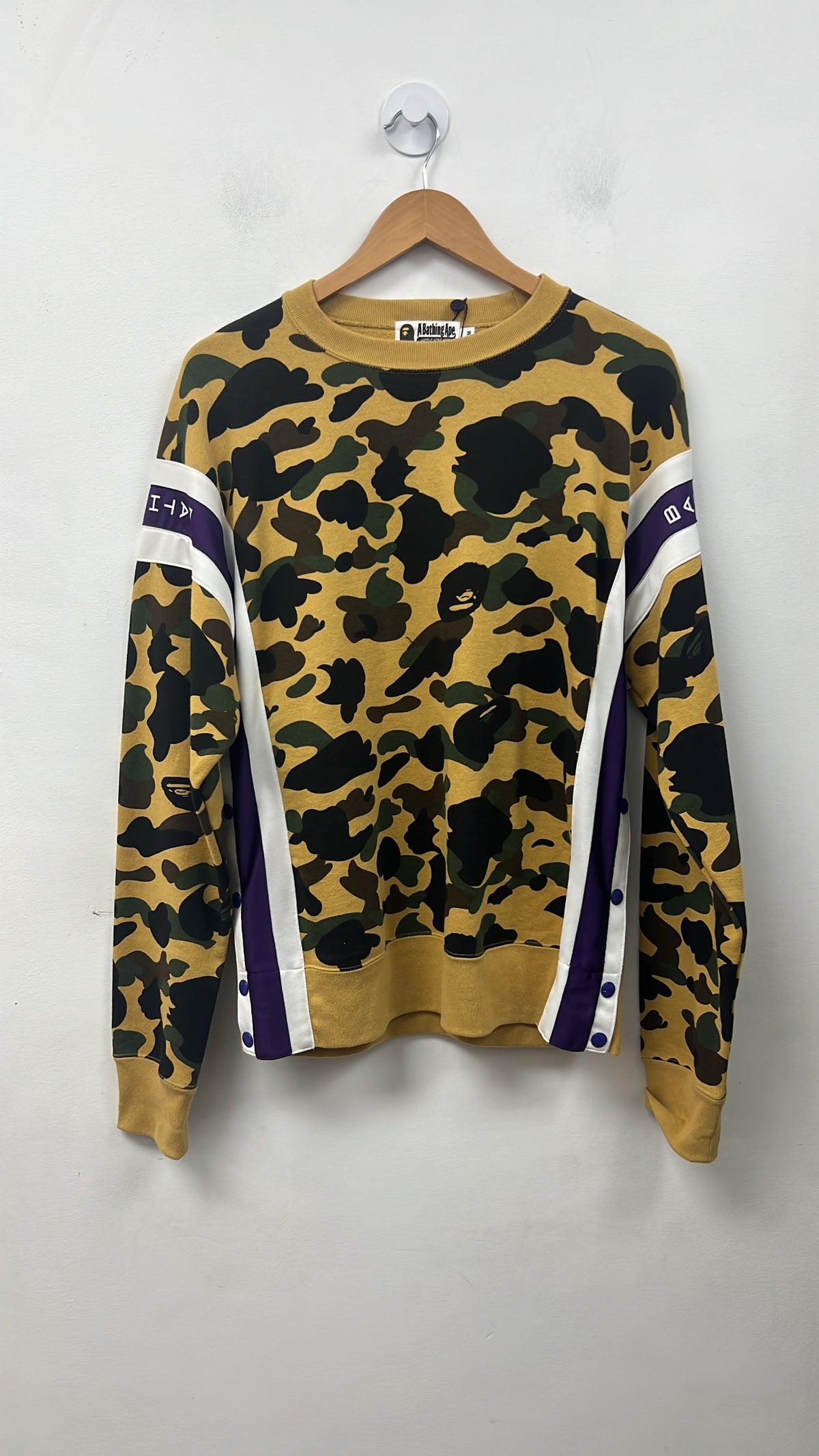 BAPE Yellow Camo Purple Snap Crewneck