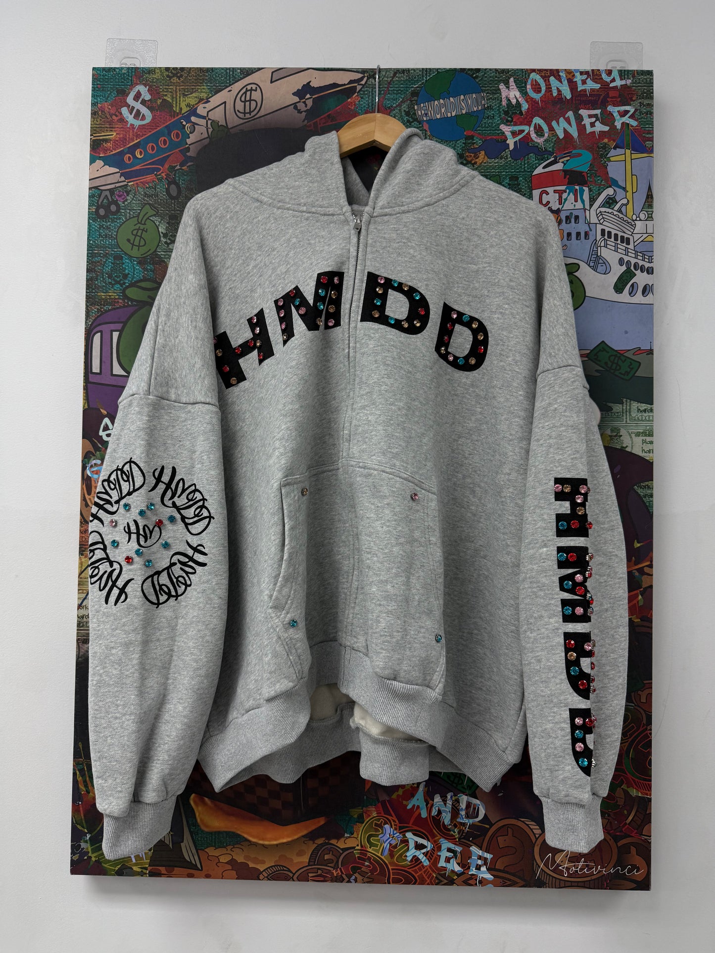 HMDD Zip Up Grey Rhinestone New Large With Tags