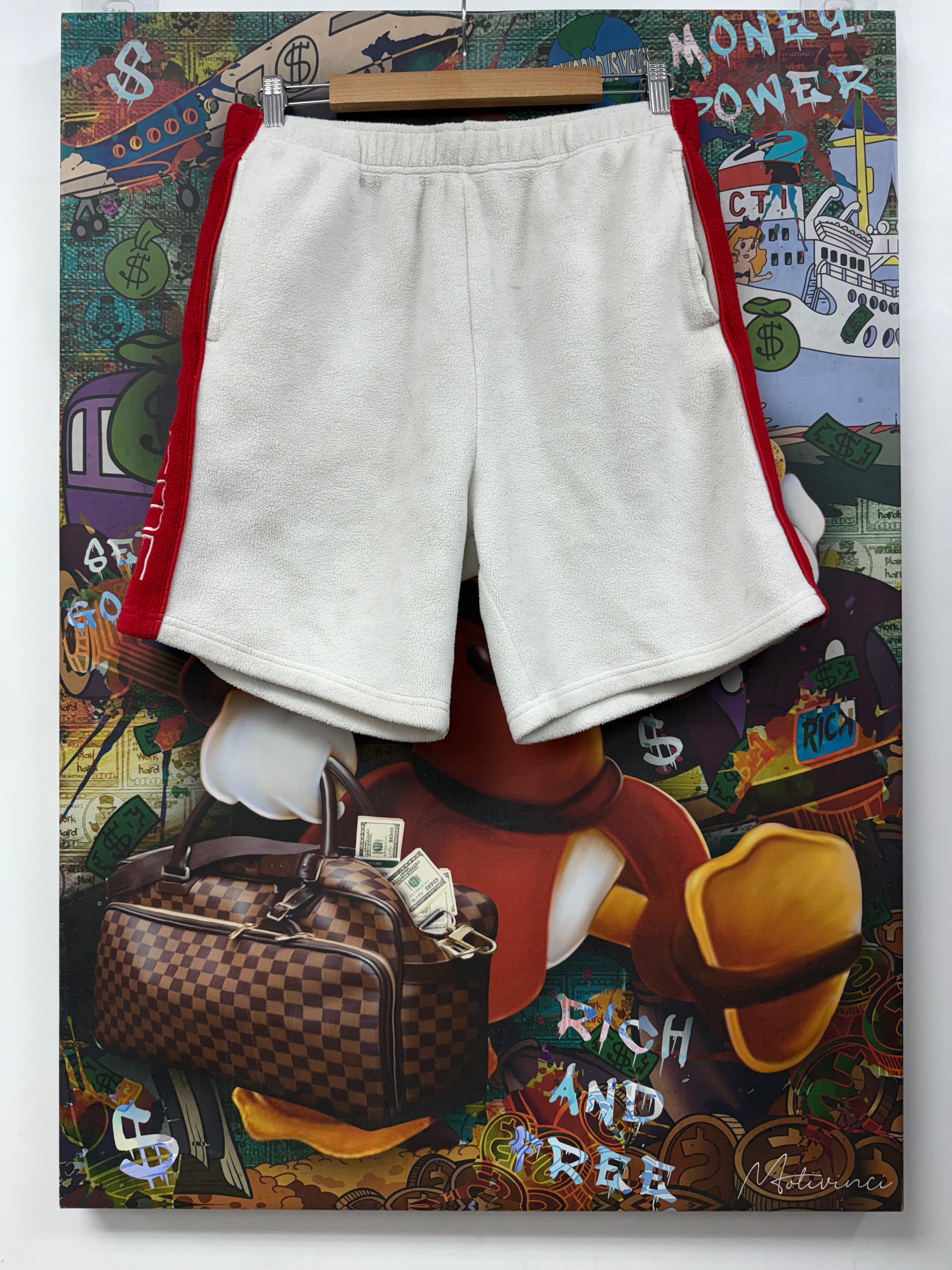 Supreme White Red Fleece Shorts