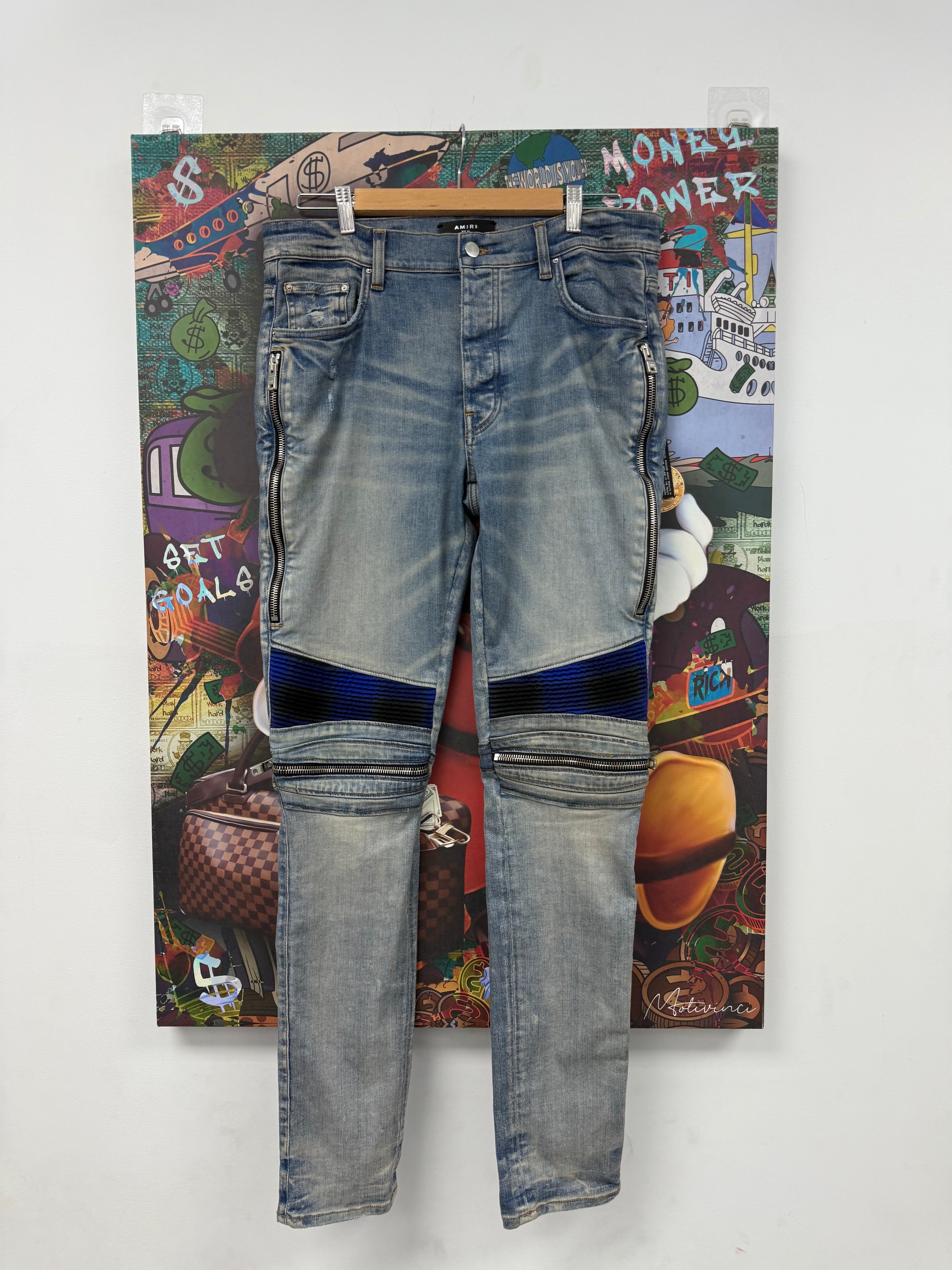 Amiri MX2 Plaid "Clay & Indigo" Patch Blue Jeans