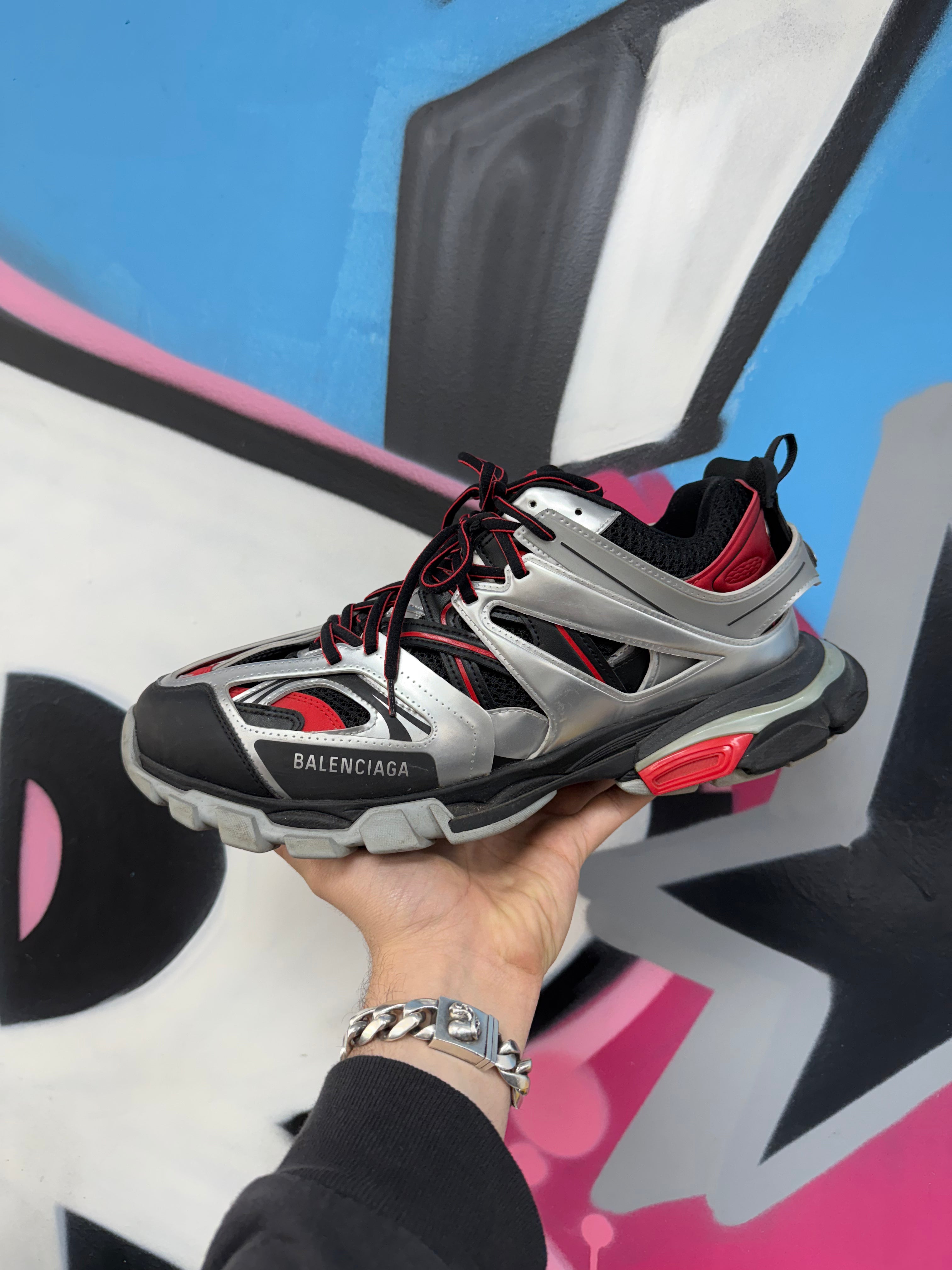 Balenciaga Black Red Silver Track Sneakers