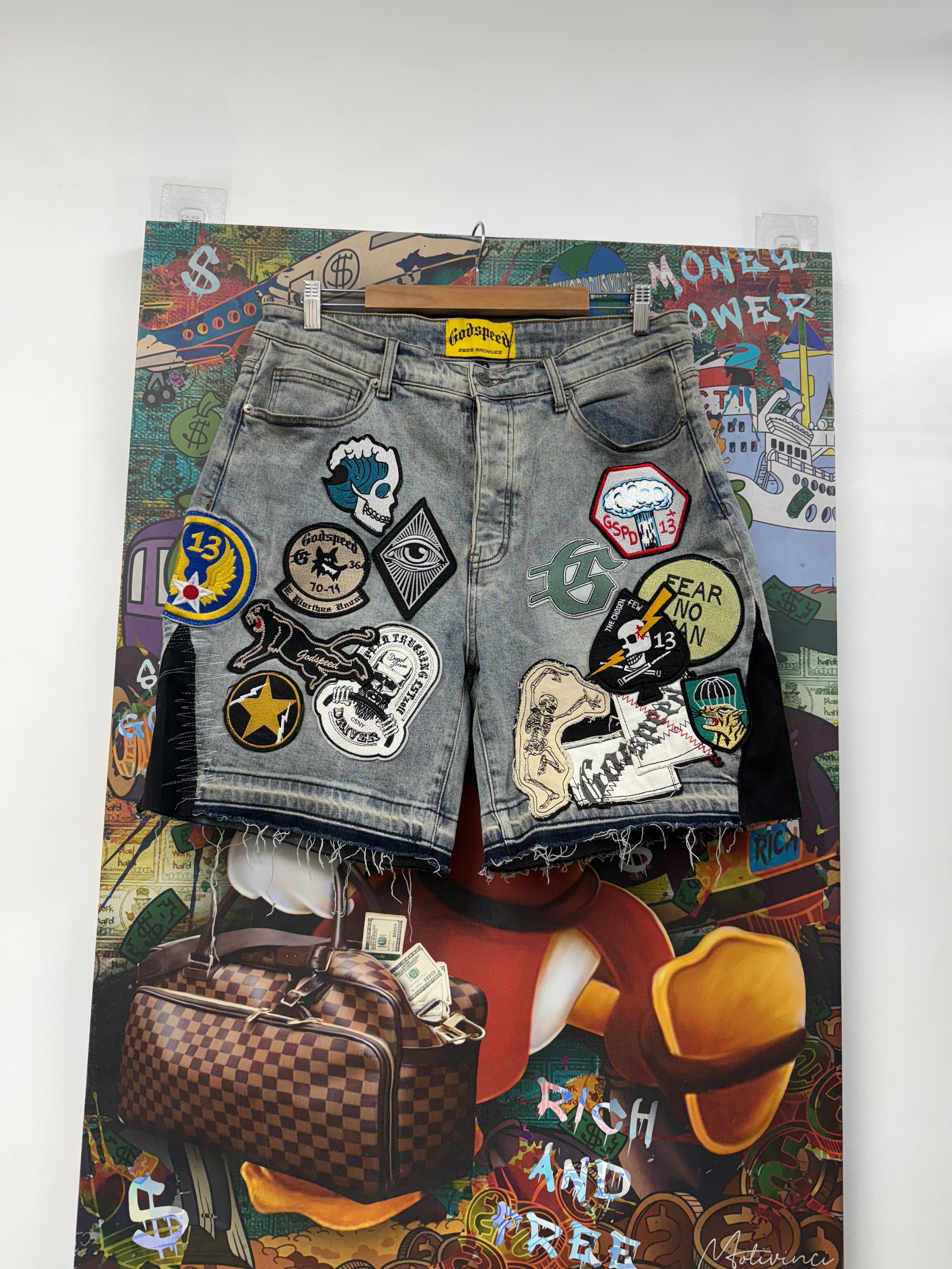 Godspeed Denim Patchwork Shorts