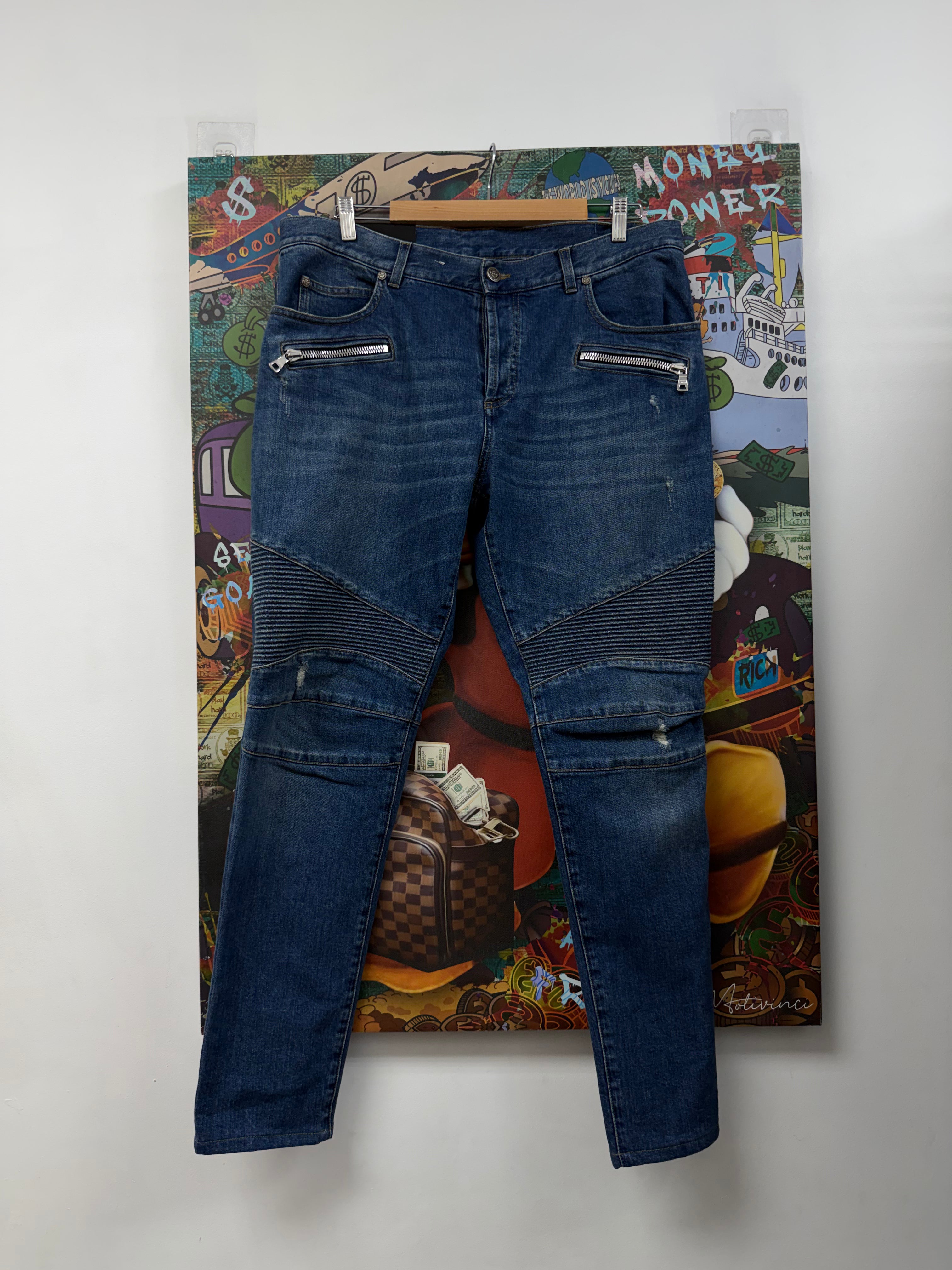 Balmain Light Wash Biker Jeans