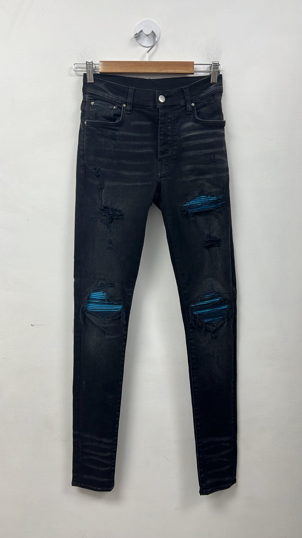 Amiri Black Mx1 Blue Crackle Patch Jeans