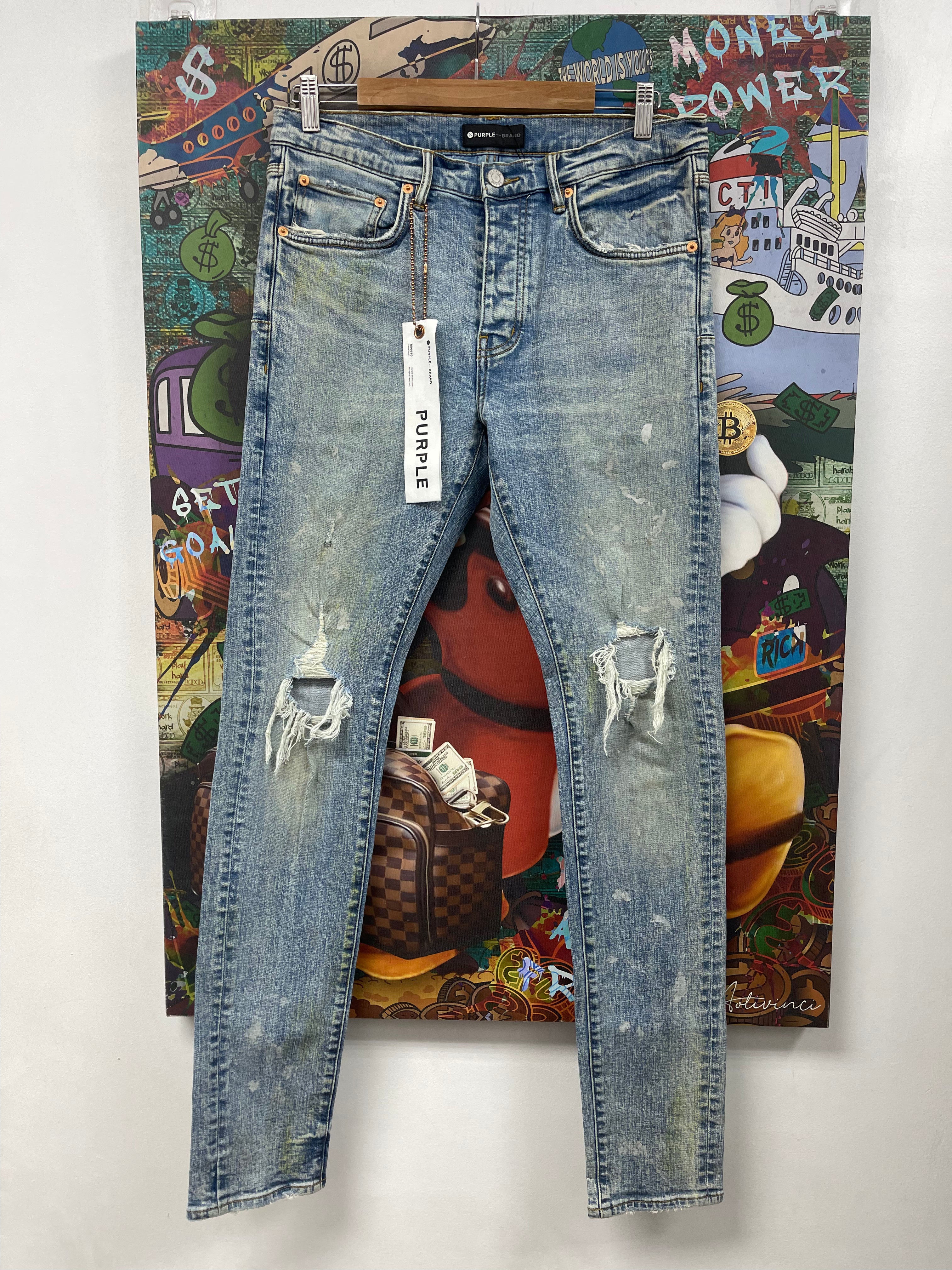 Purple Brand Light Wash Yellow Splatter Jeans