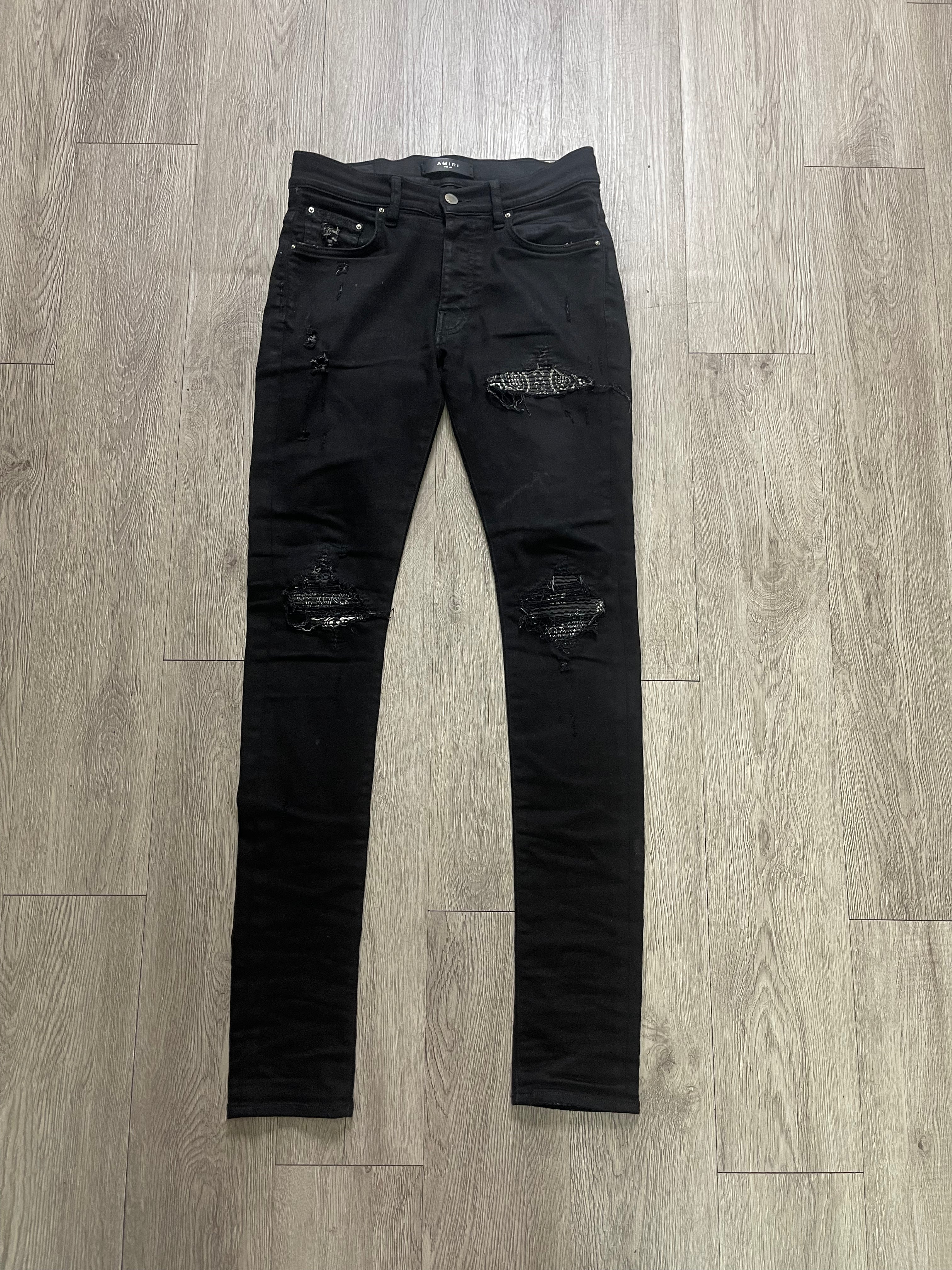Amiri MX1 Black Paisley Patch Jeans