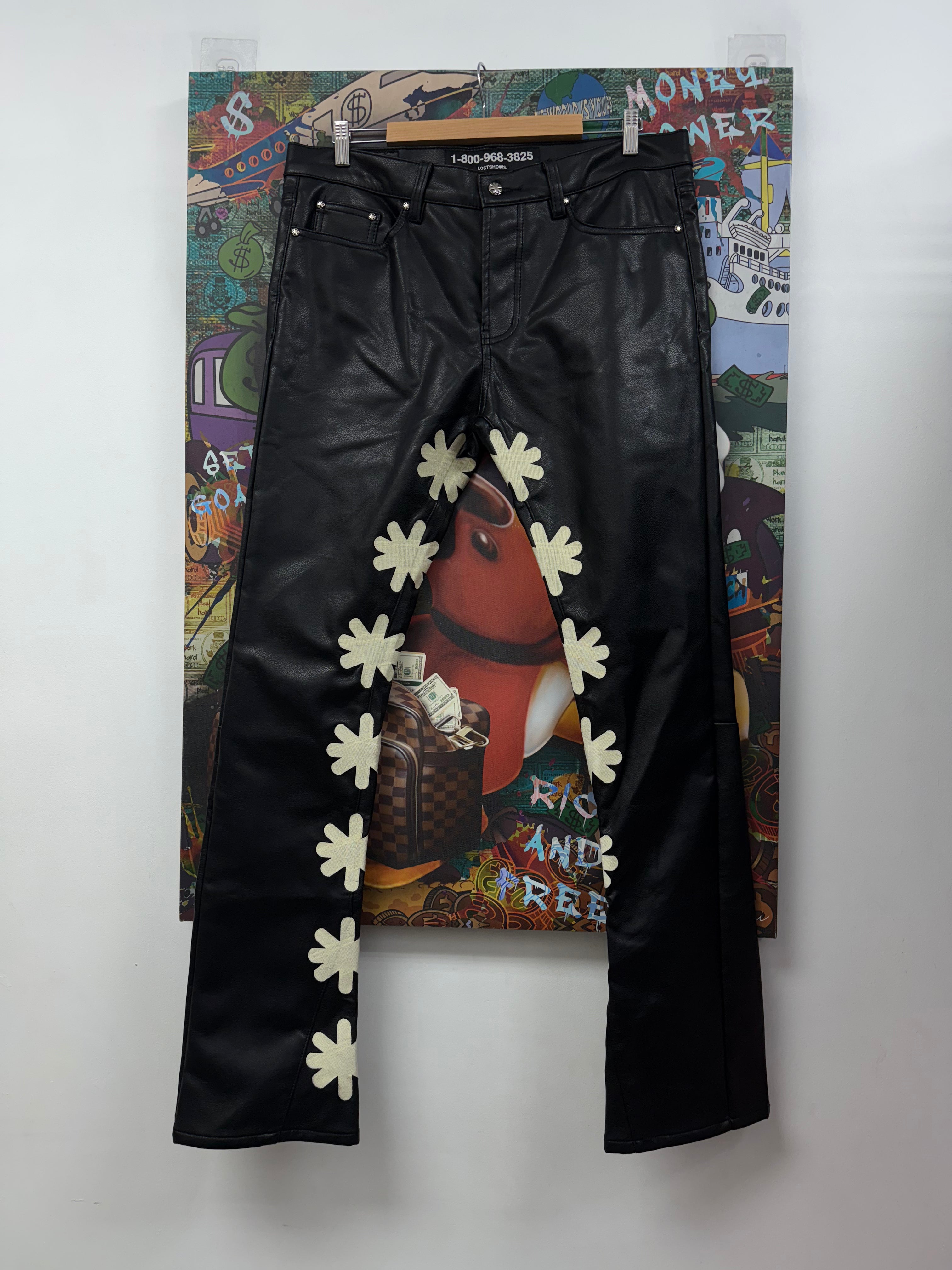LOST SHDWS Black Leather Bone Jeans