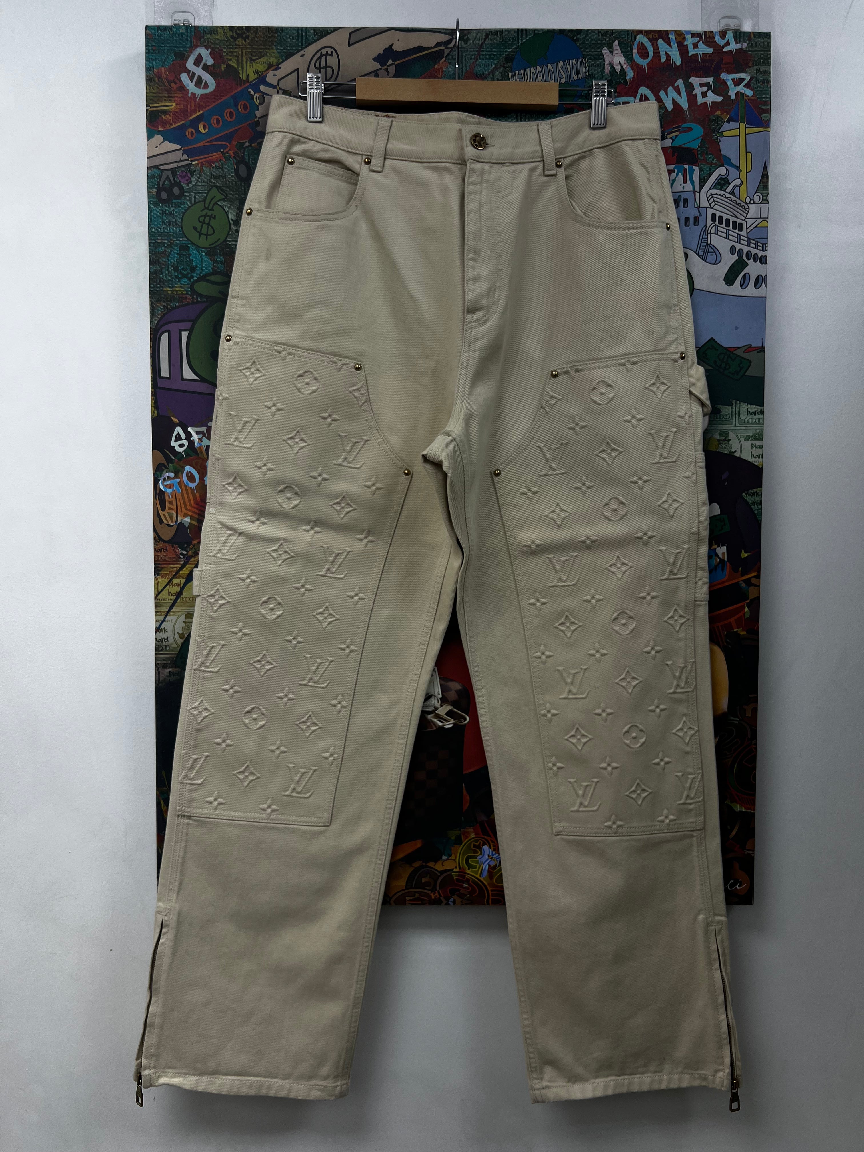 Louis Vuitton Beige Double Knee Monogram Jeans