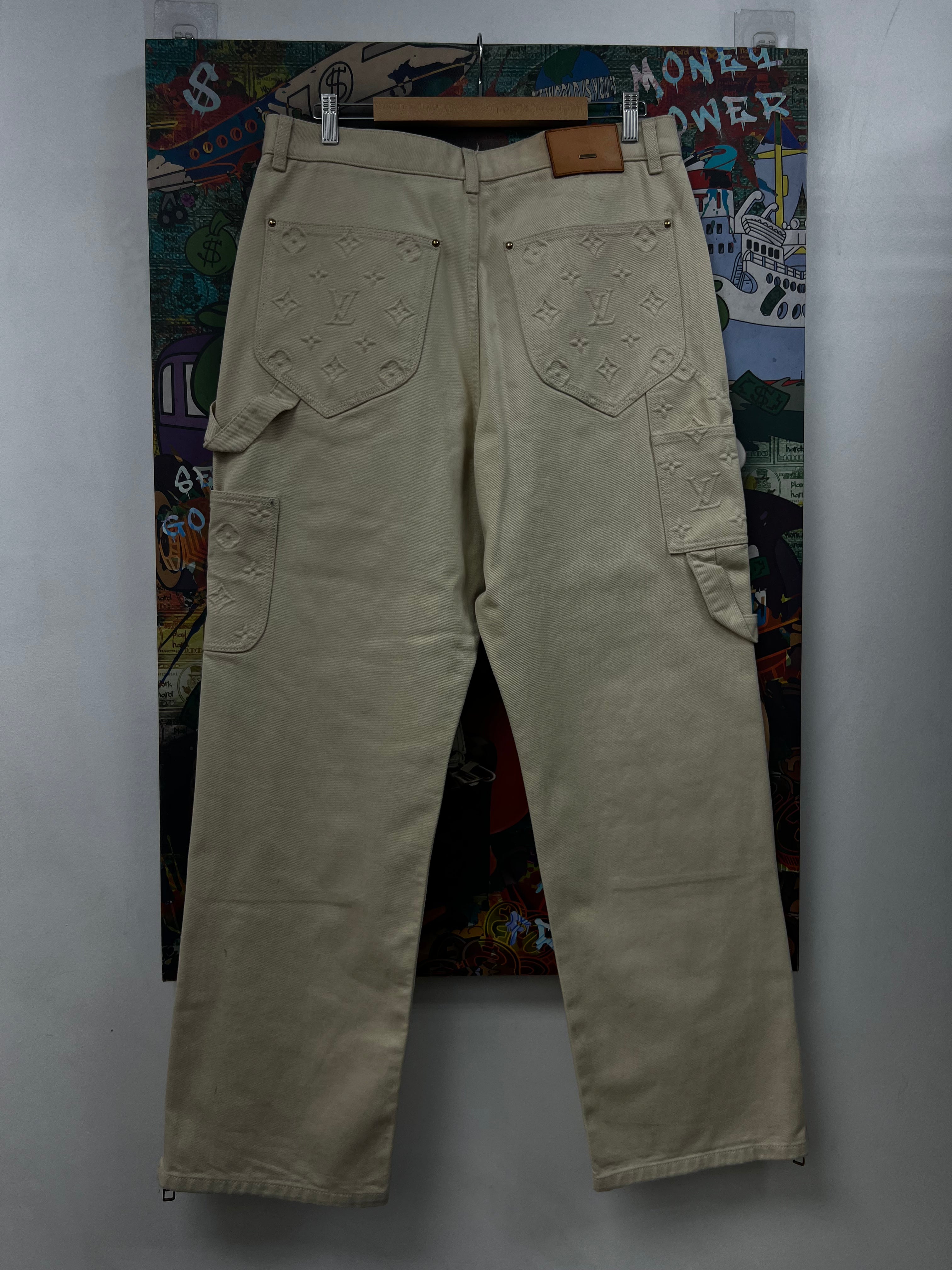 Louis Vuitton Beige Double Knee Monogram Jeans